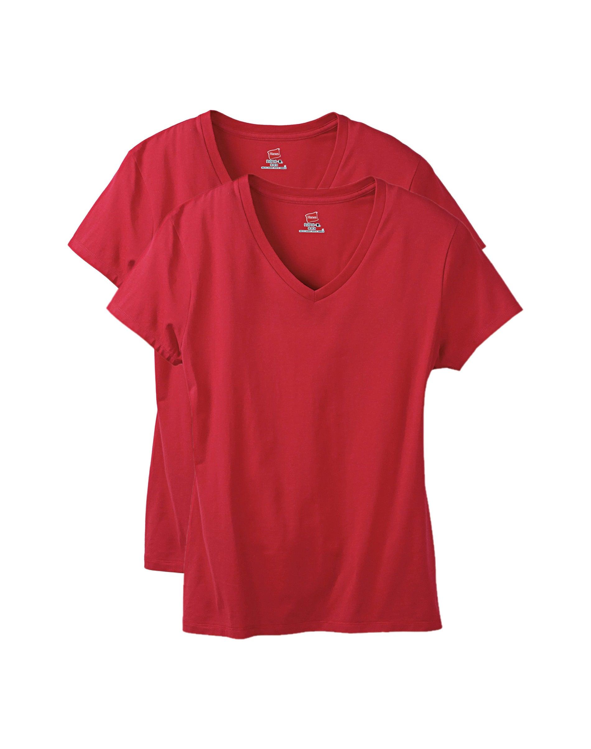 hanes perfect-t women's v-neck cotton t-shirt, value 2-pack deep