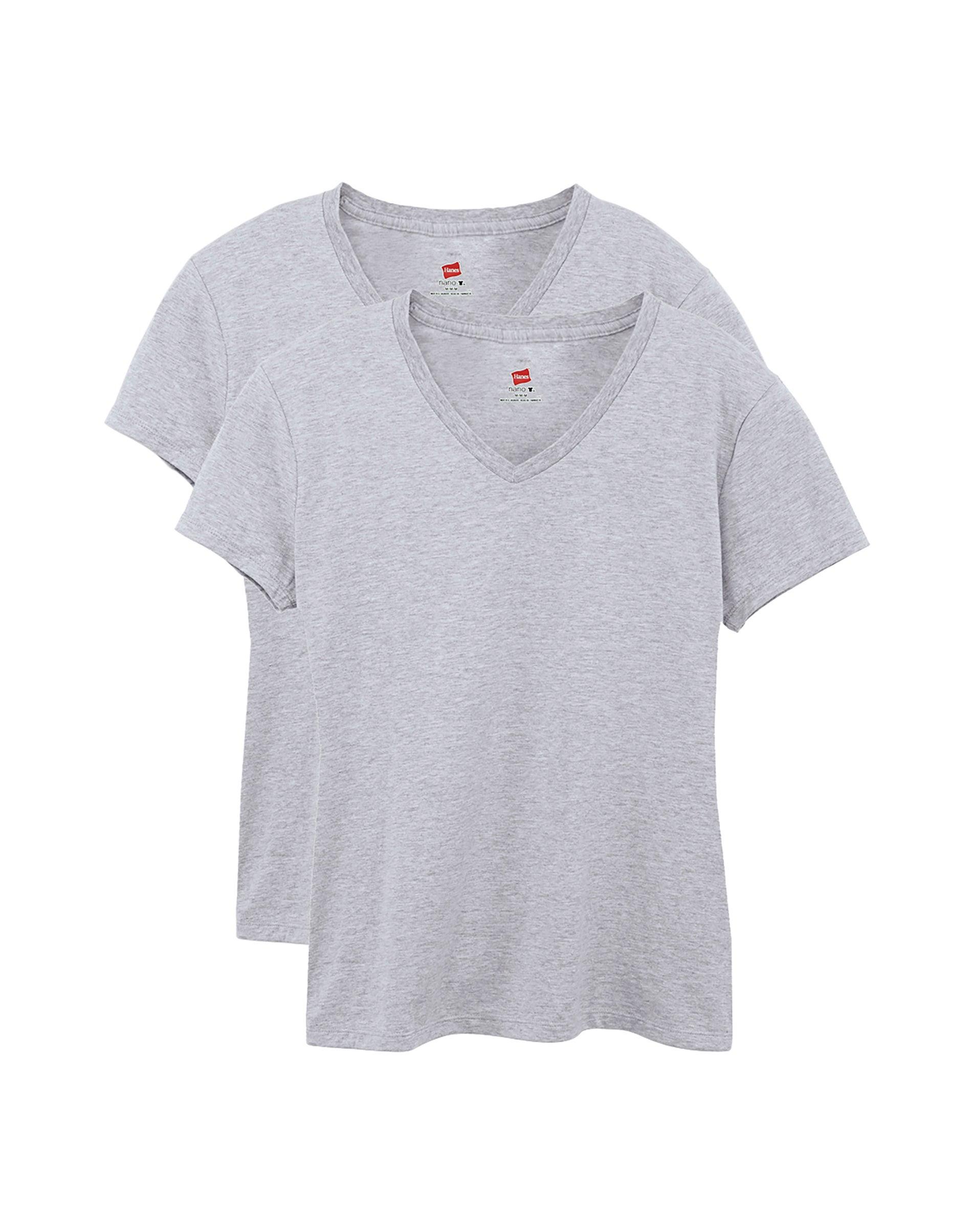 hanes perfect-t women's v-neck cotton t-shirt, value 2-pack light