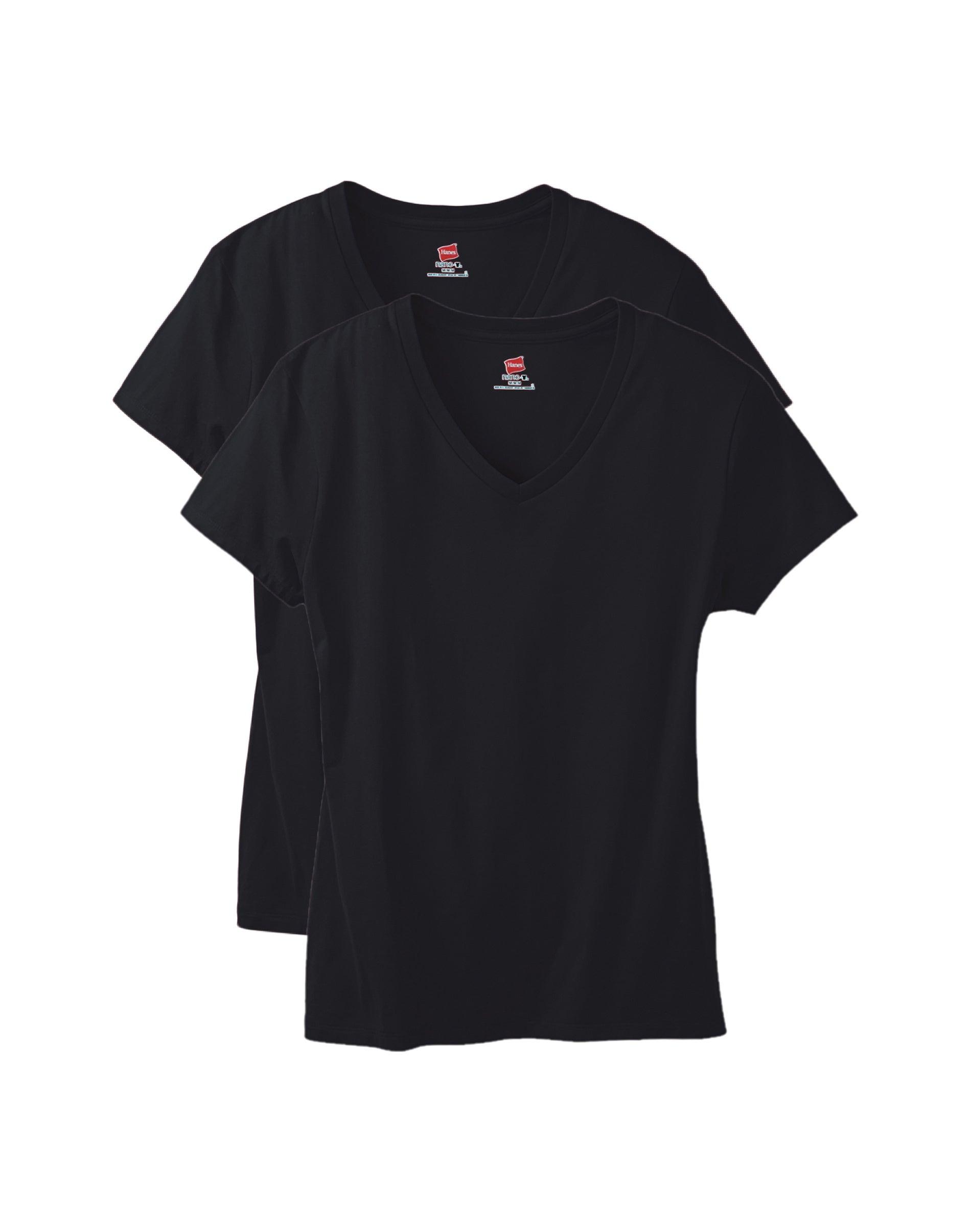 hanes perfect-t women's v-neck cotton t-shirt, value 2-pack