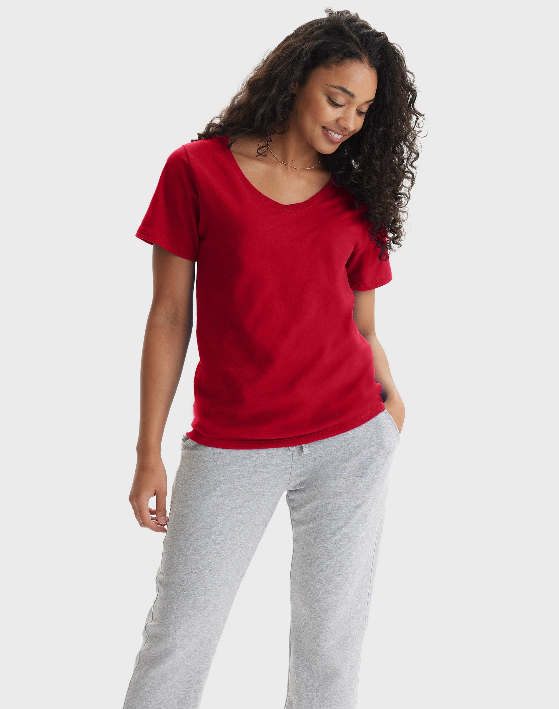 hanes perfect-t women's v-neck cotton t-shirt deep