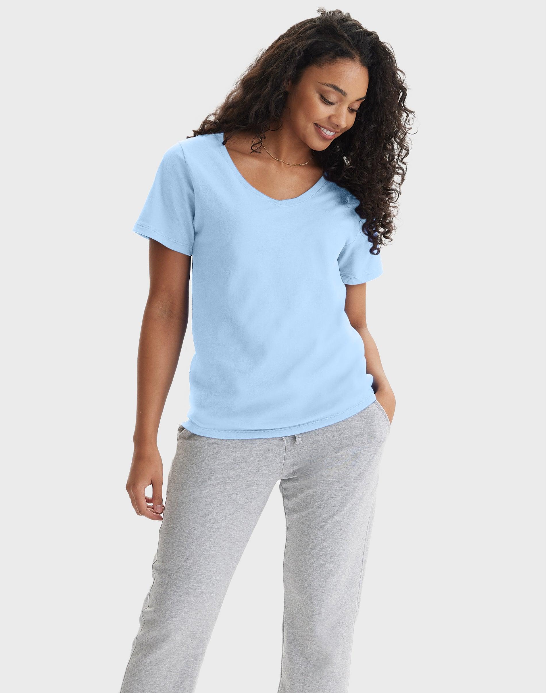 hanes perfect-t women's v-neck cotton t-shirt light