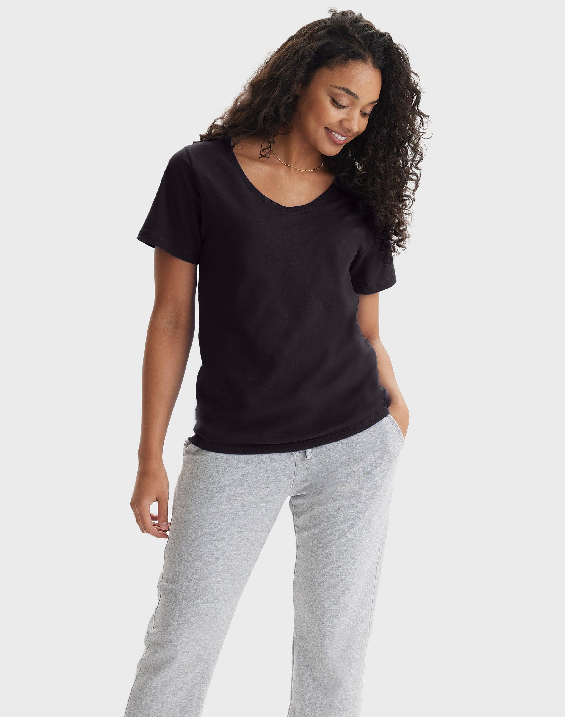 hanes perfect-t women's v-neck cotton t-shirt