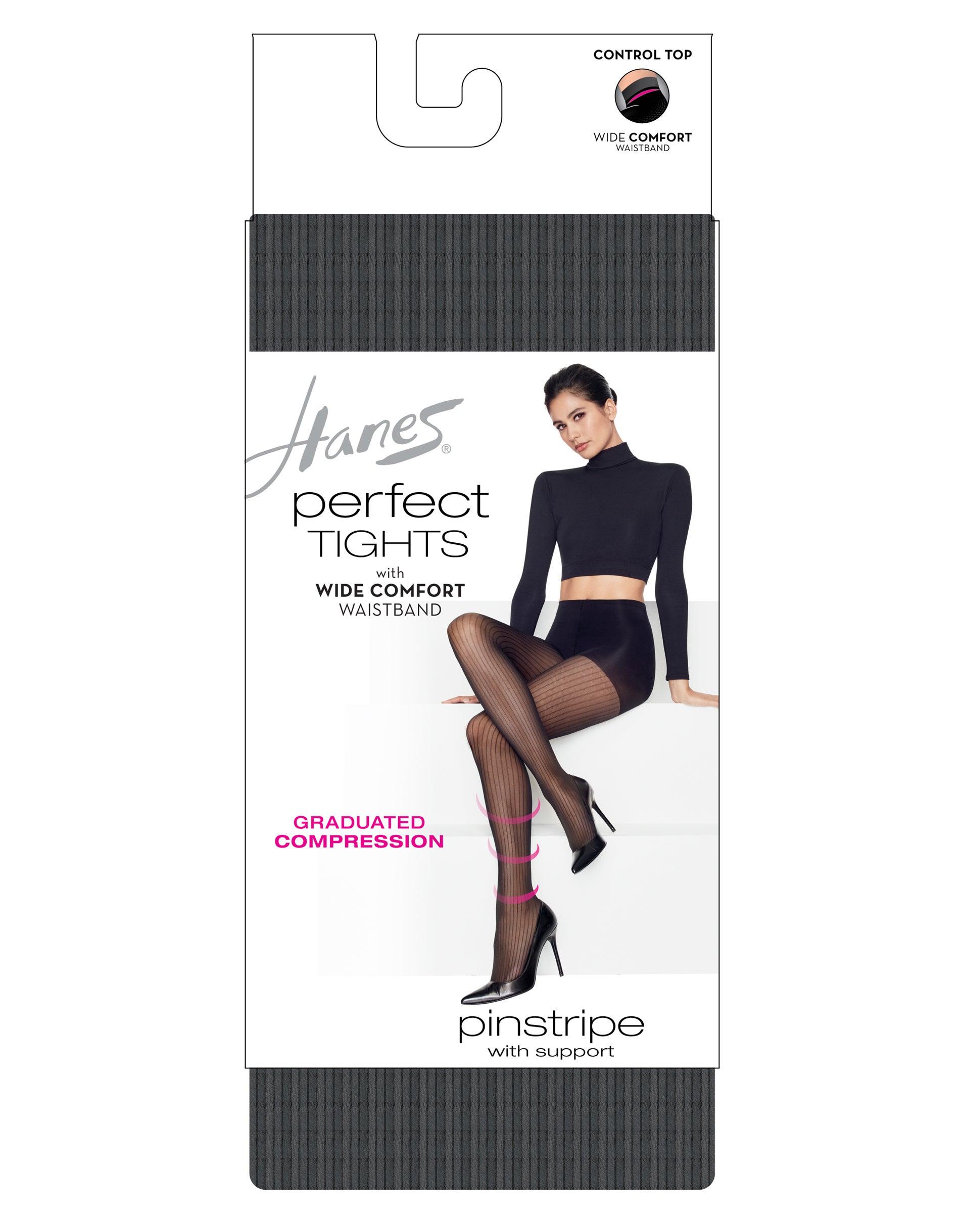 hanes perfect tights with wide comfort waistband, graduated compression, pinstripe black s women's