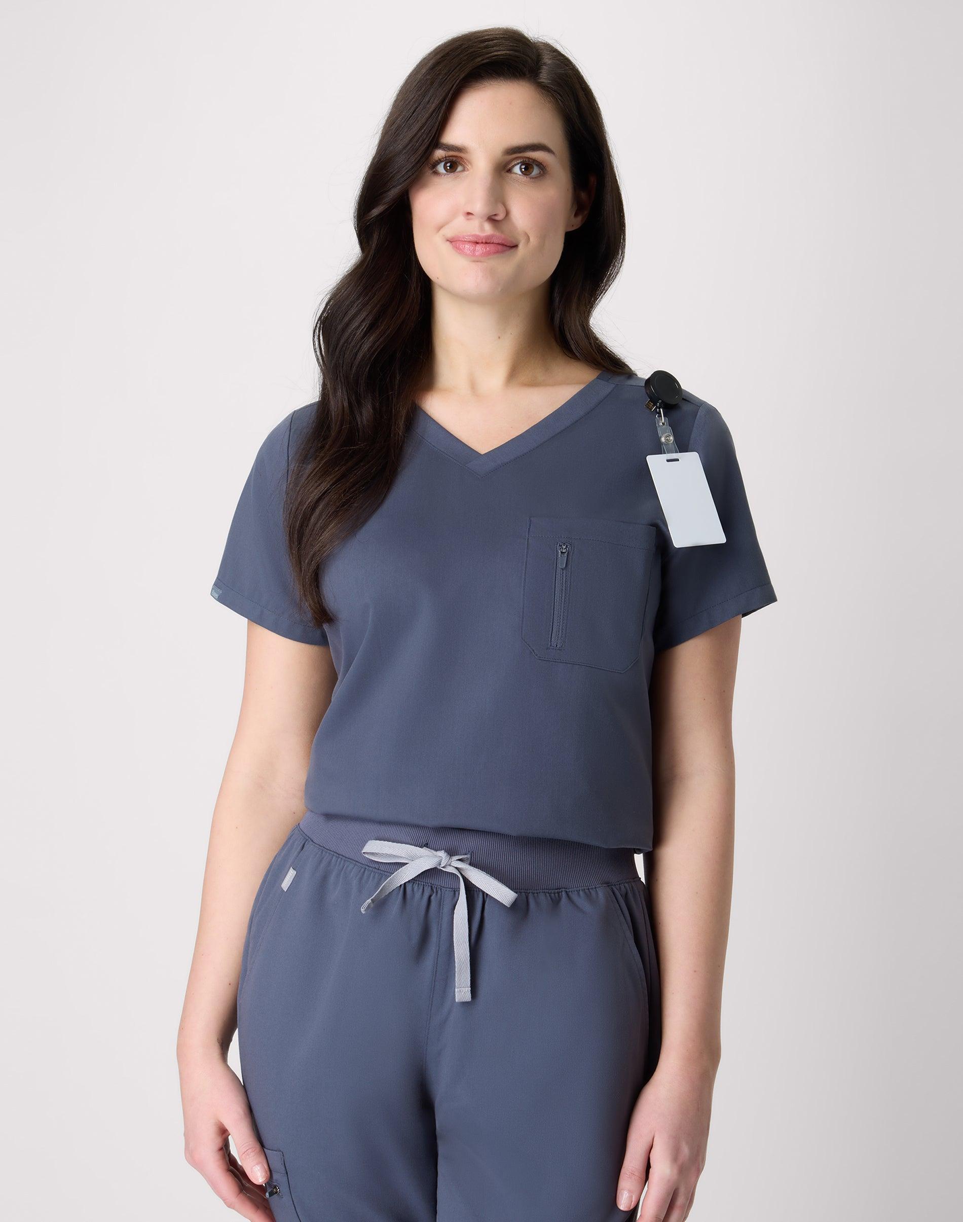 hanes premium scrubs women's 1-pocket scrub top peppercorn