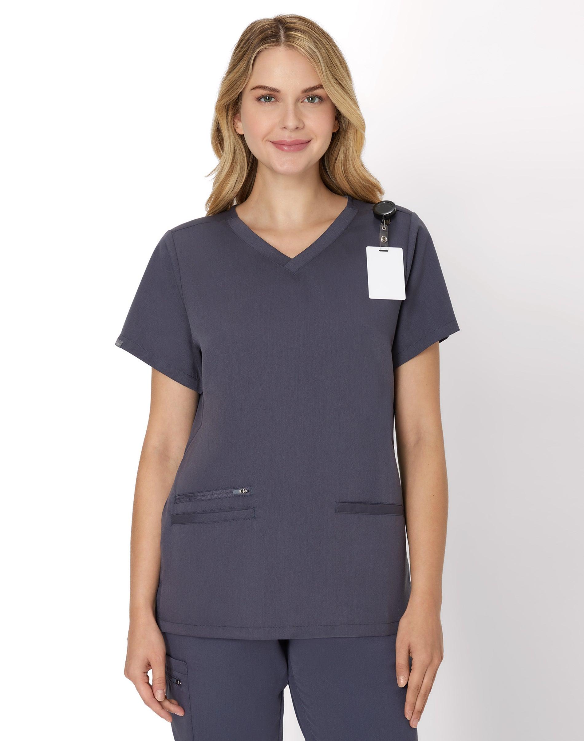hanes premium scrubs women's 3-pocket scrub top peppercorn