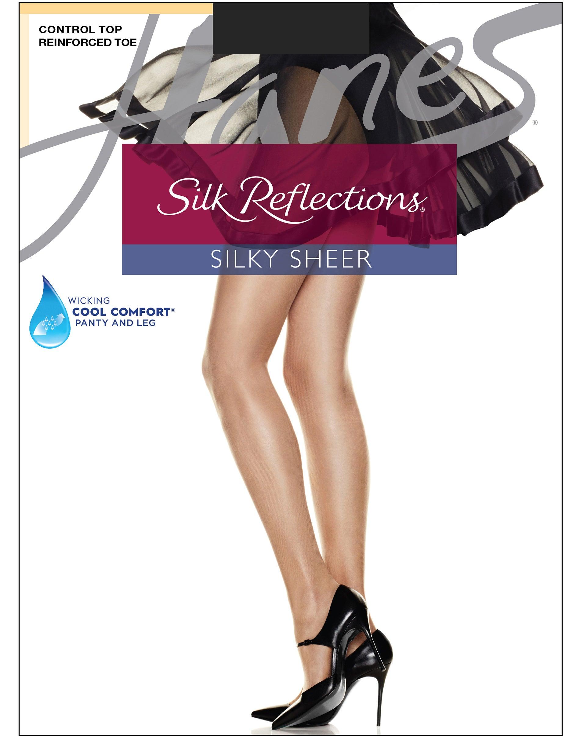 hanes silk reflections control top pantyhose with reinforced toe jet
