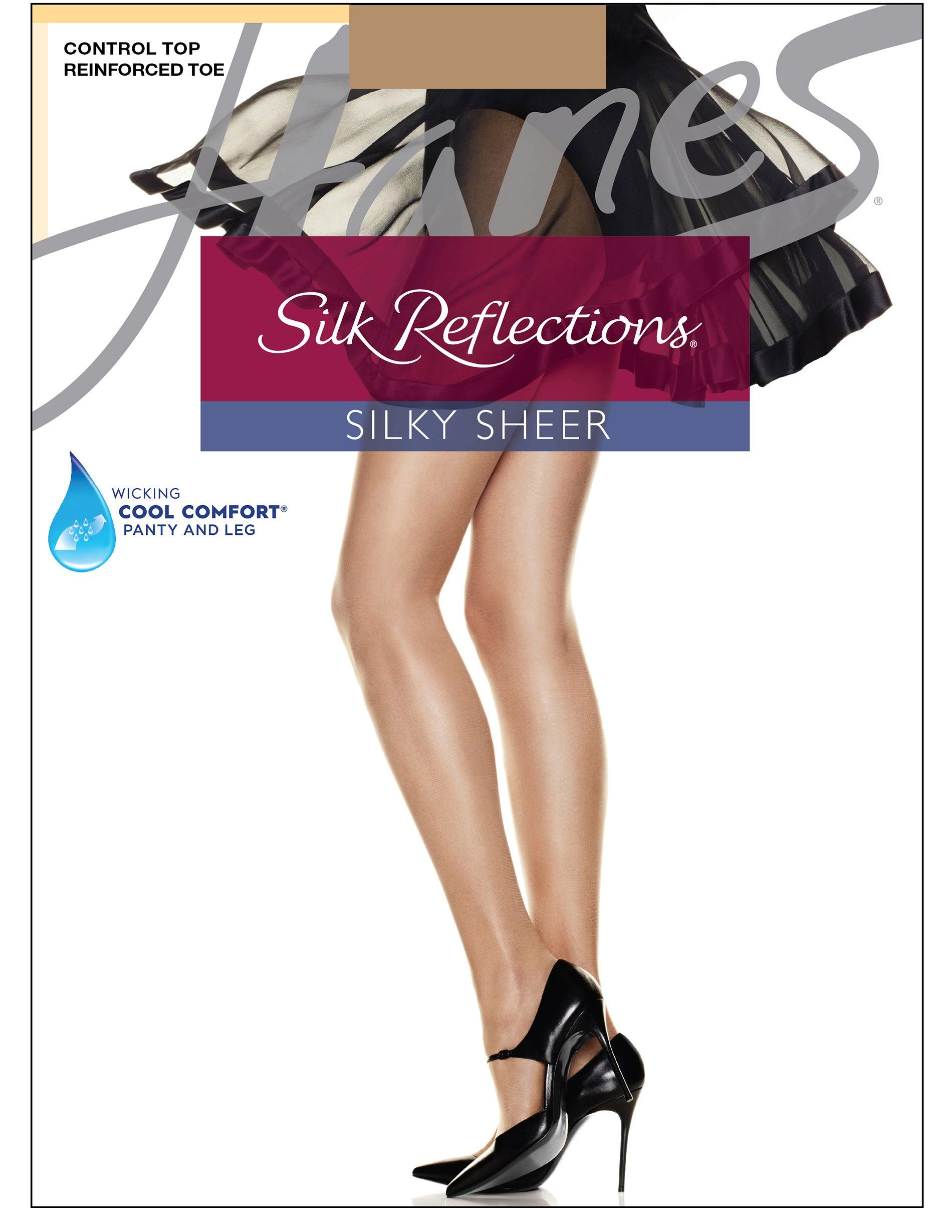 hanes silk reflections control top pantyhose with reinforced toe nude