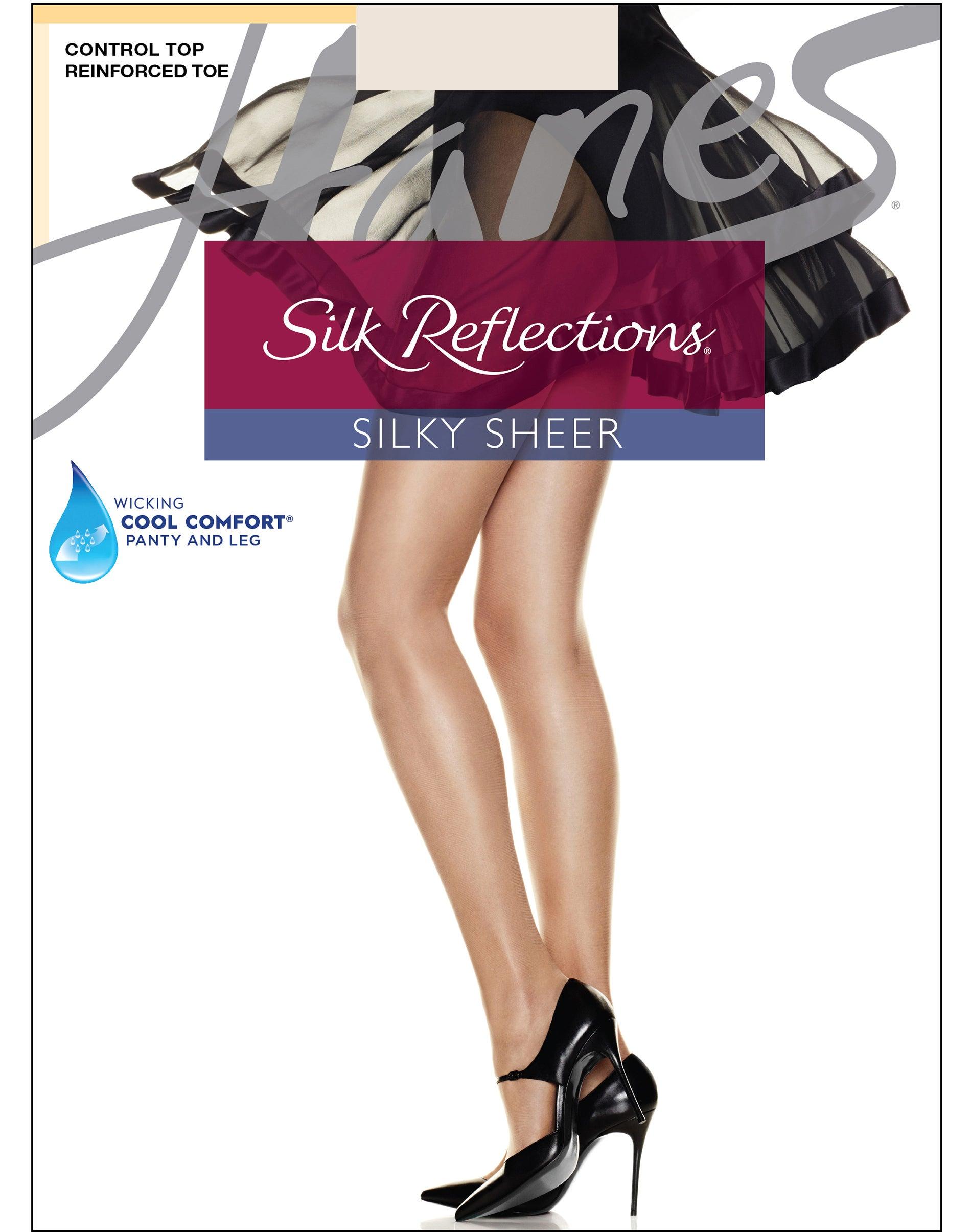 hanes silk reflections control top pantyhose with reinforced toe pearl