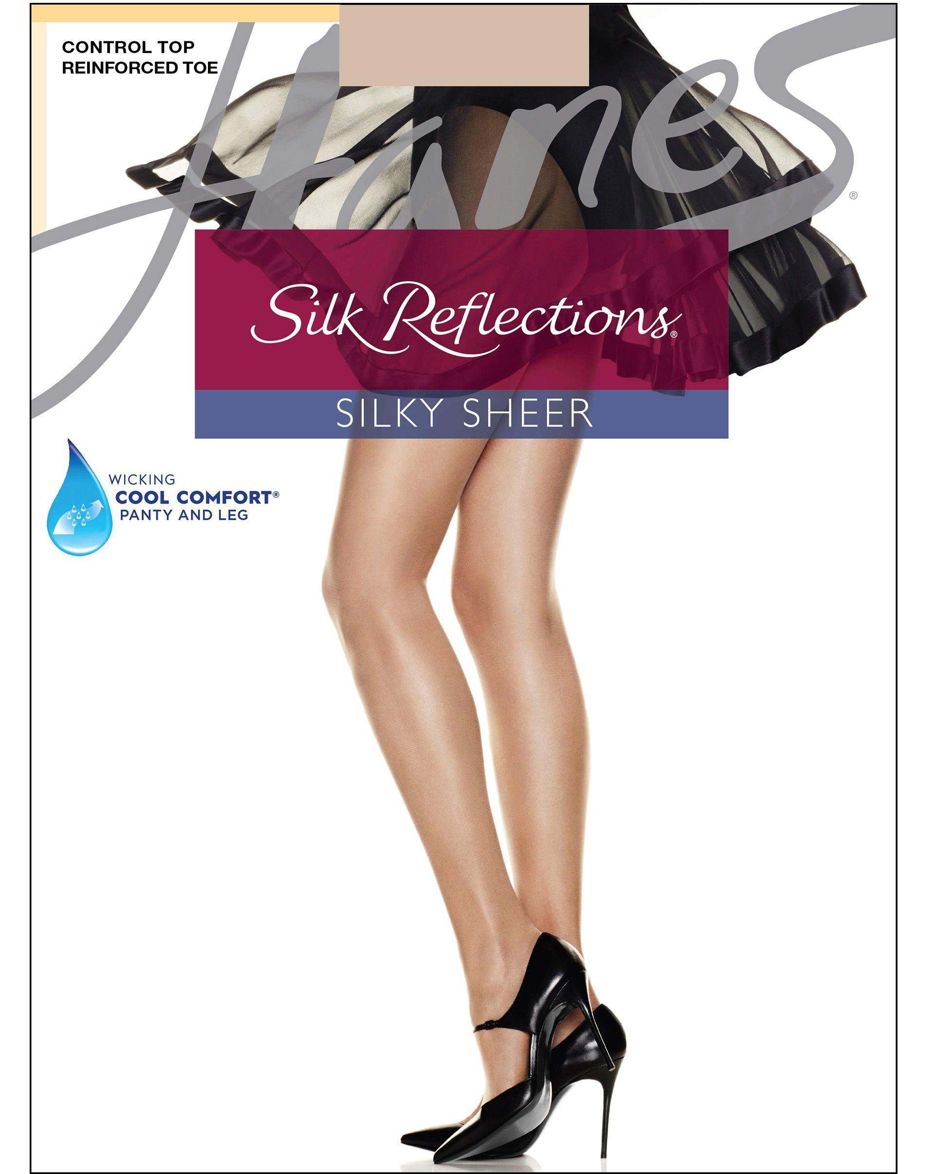 hanes silk reflections control top pantyhose with reinforced toe travel buff