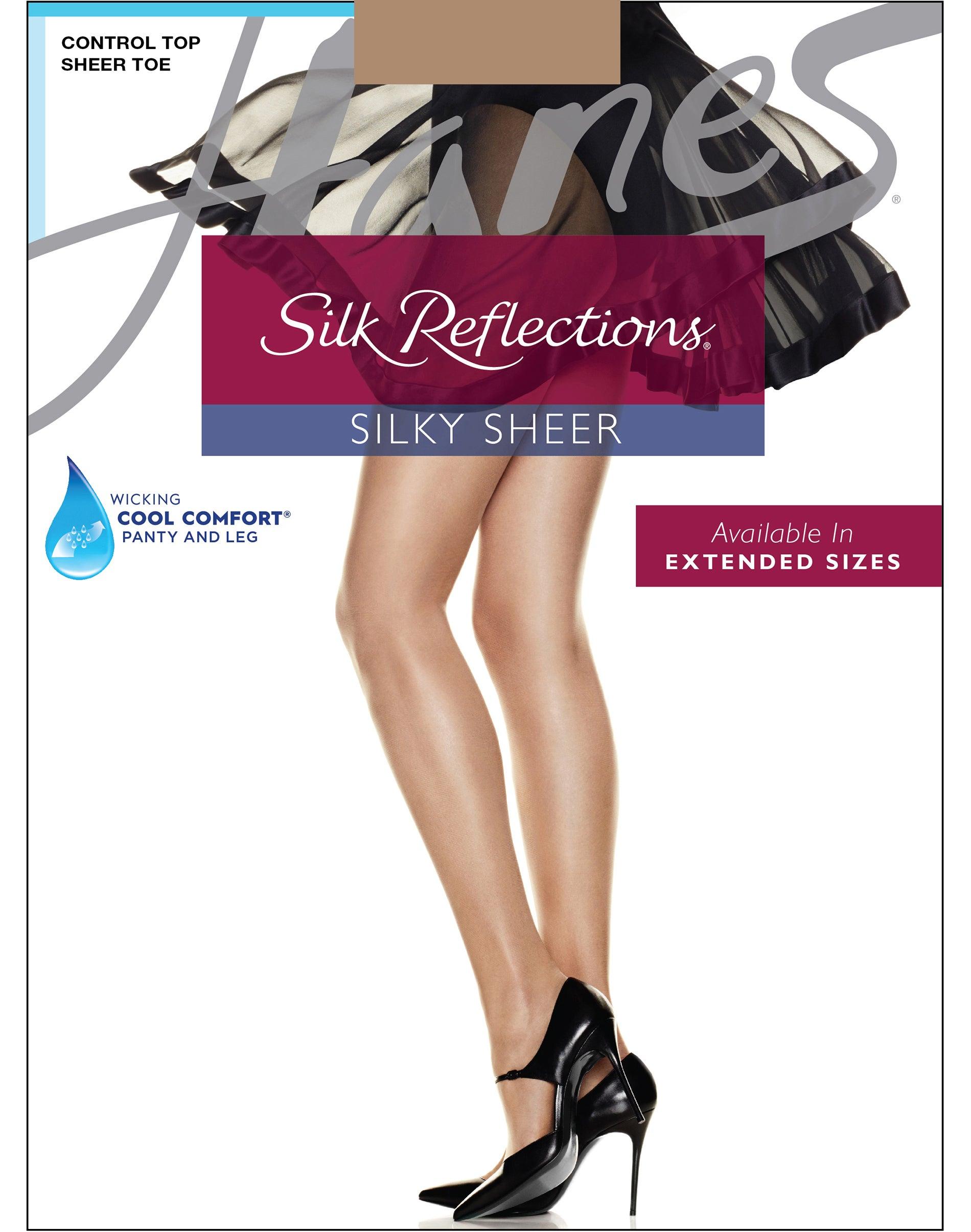 hanes silk reflections control top pantyhose with sheer toe barely there