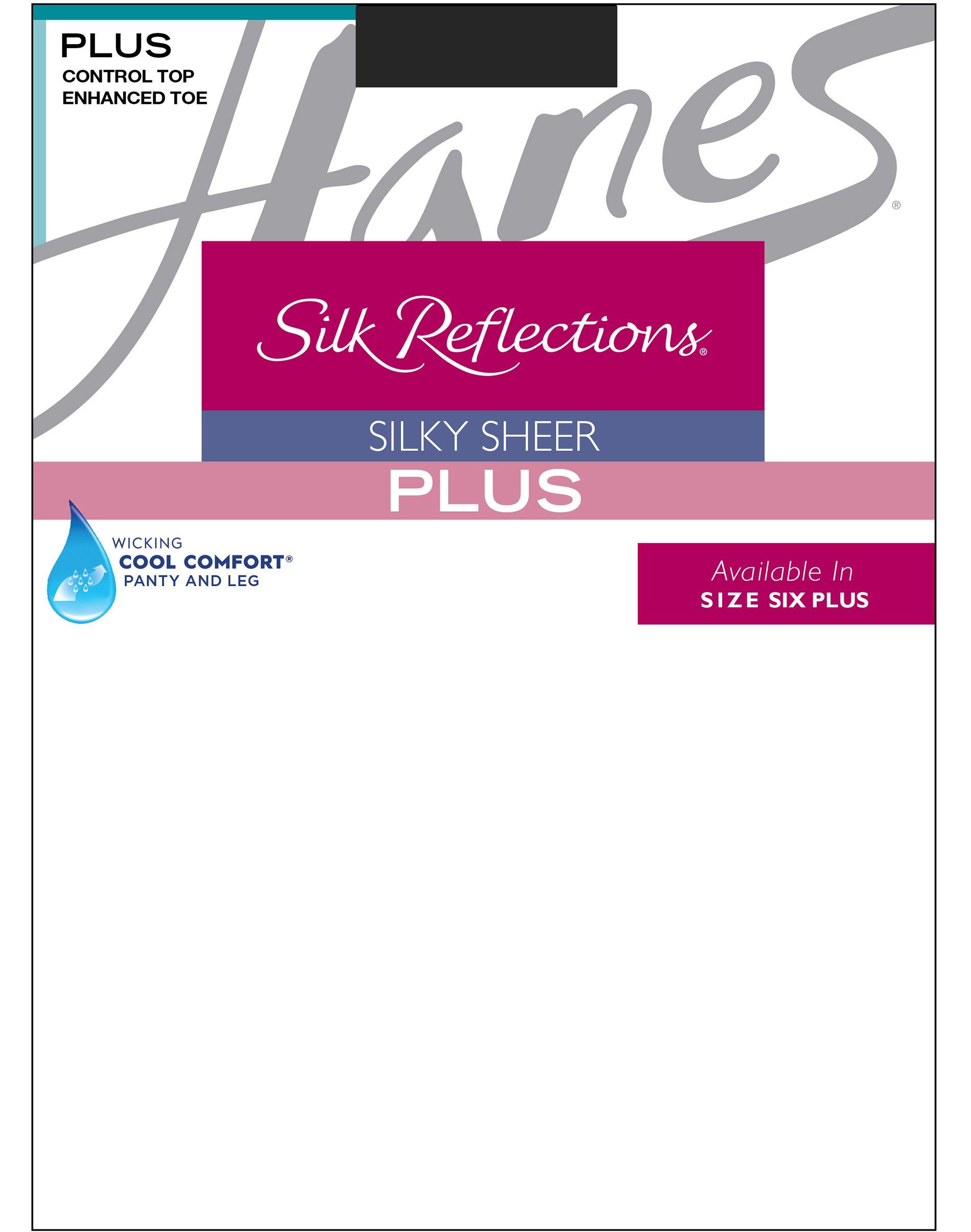 hanes silk reflections sheer control top pantyhose, enhanced toe (plus size) jet