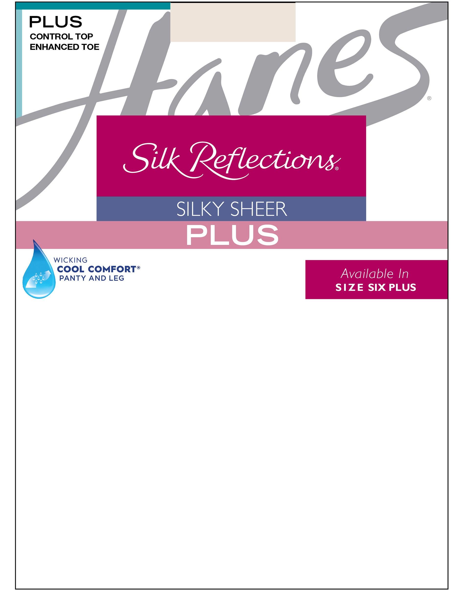hanes silk reflections sheer control top pantyhose, enhanced toe (plus size) pearl