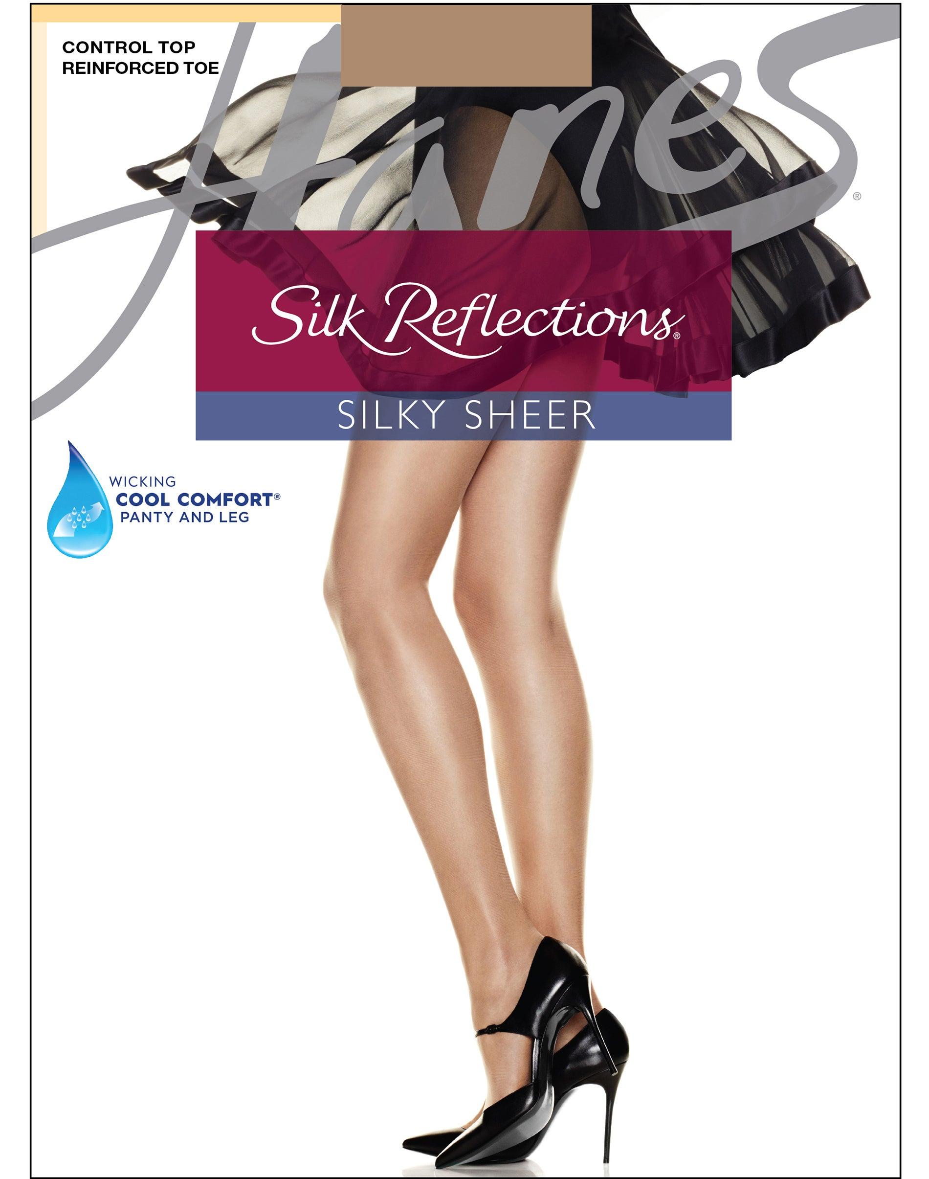 hanes silk reflections sheer pantyhose with control top, reinforced toe, 6-pack barely there