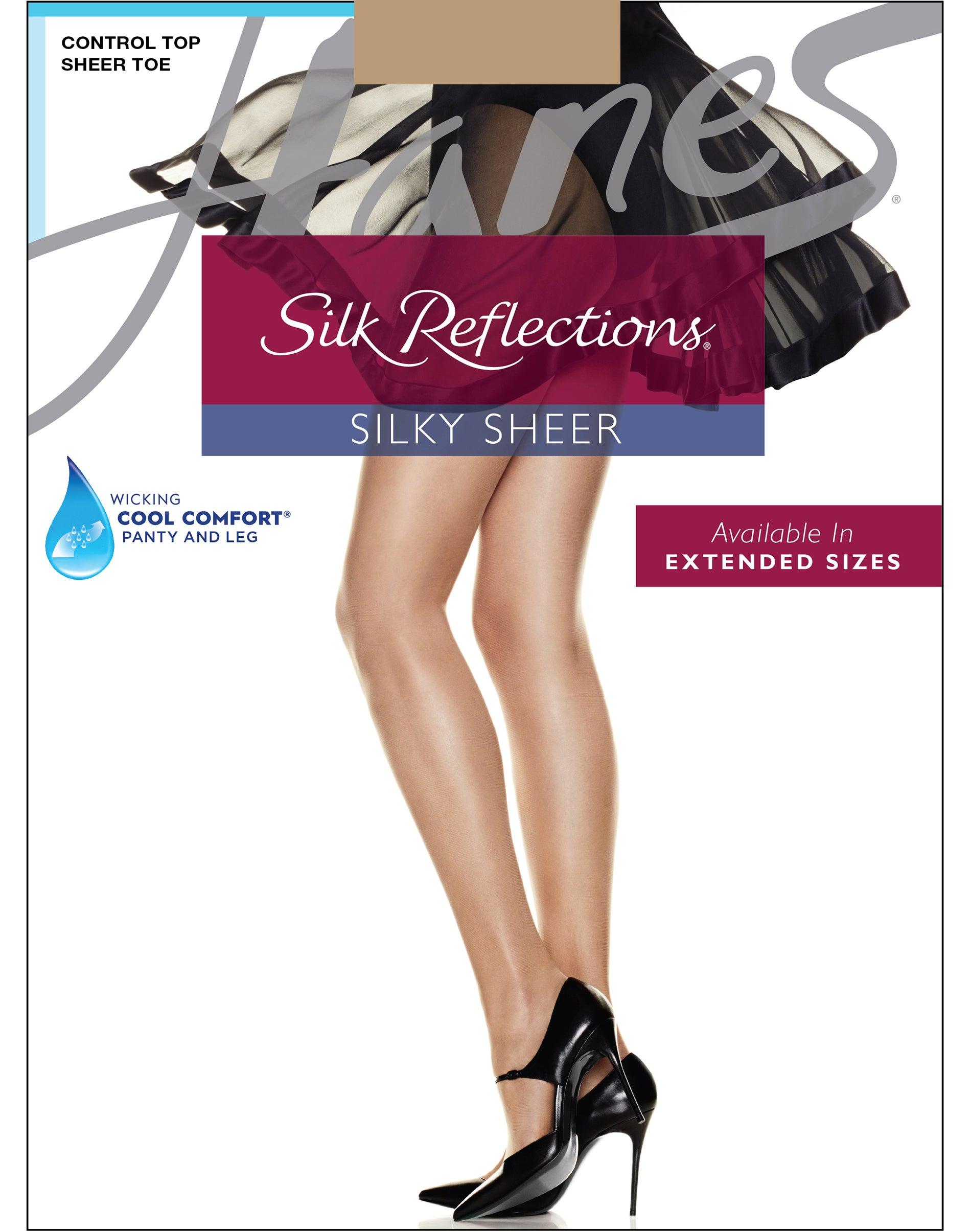 hanes silk reflections sheer pantyhose with control top, toe, 6-pack little color