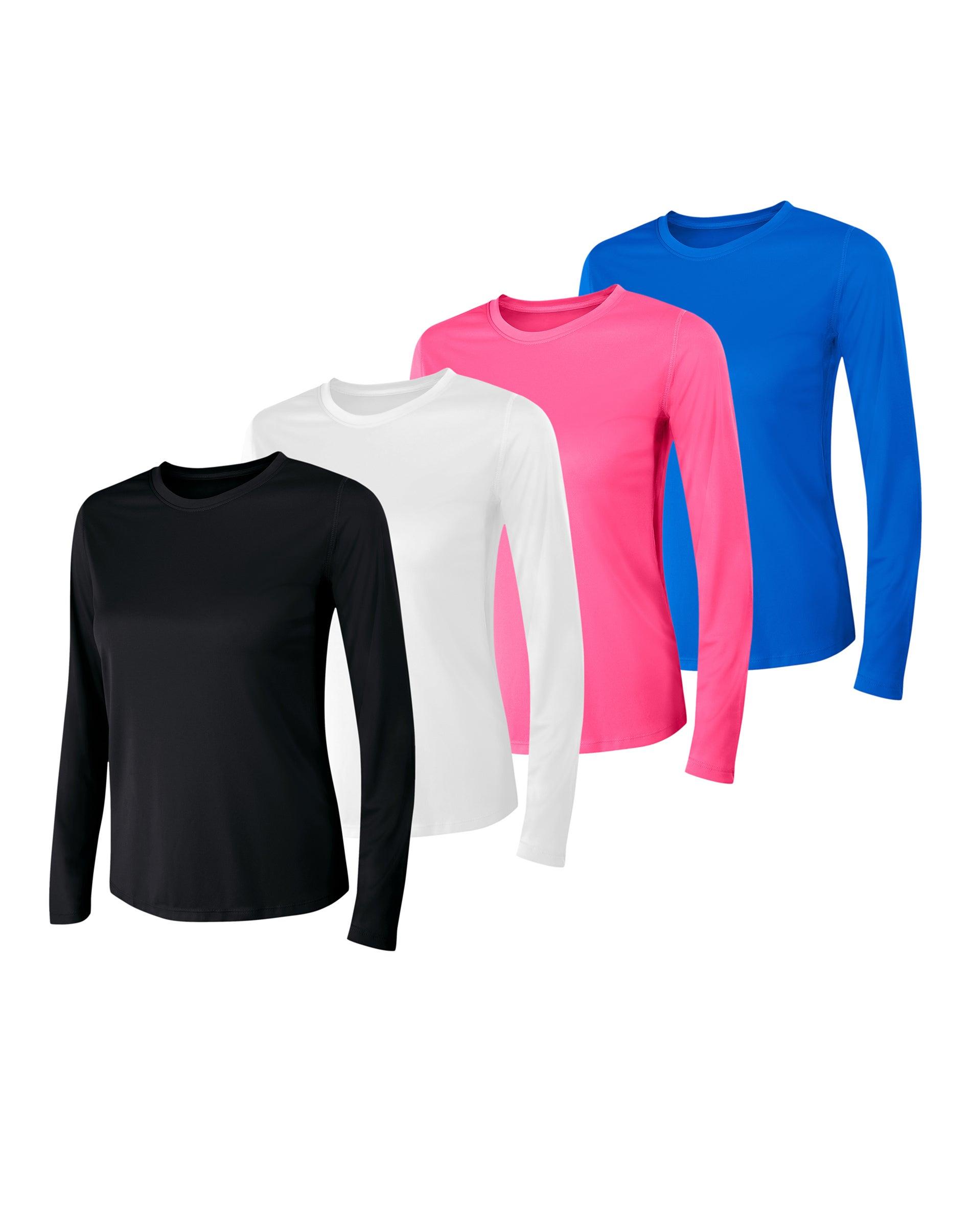 hanes sport cool dri women's performance long sleeve t-shirt, 4-pack black/white/wow pink/awesome