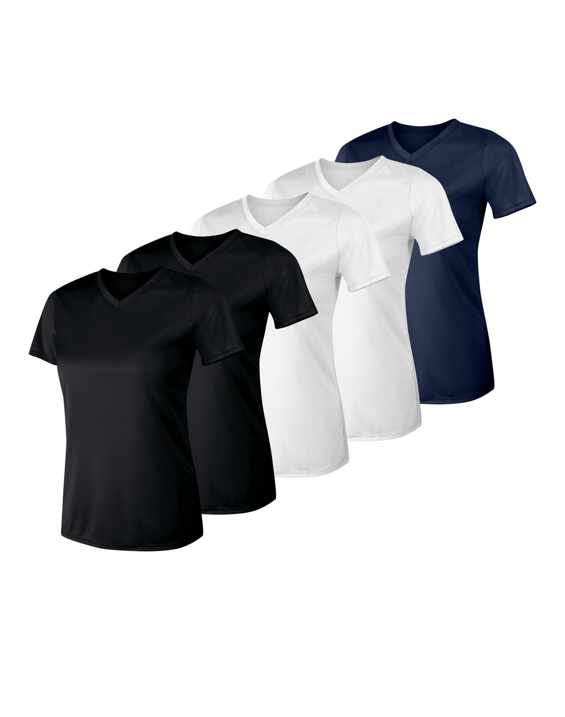 hanes sport cool dri women's performance v-neck t-shirt, 5-pack black/black/white/white/navy s