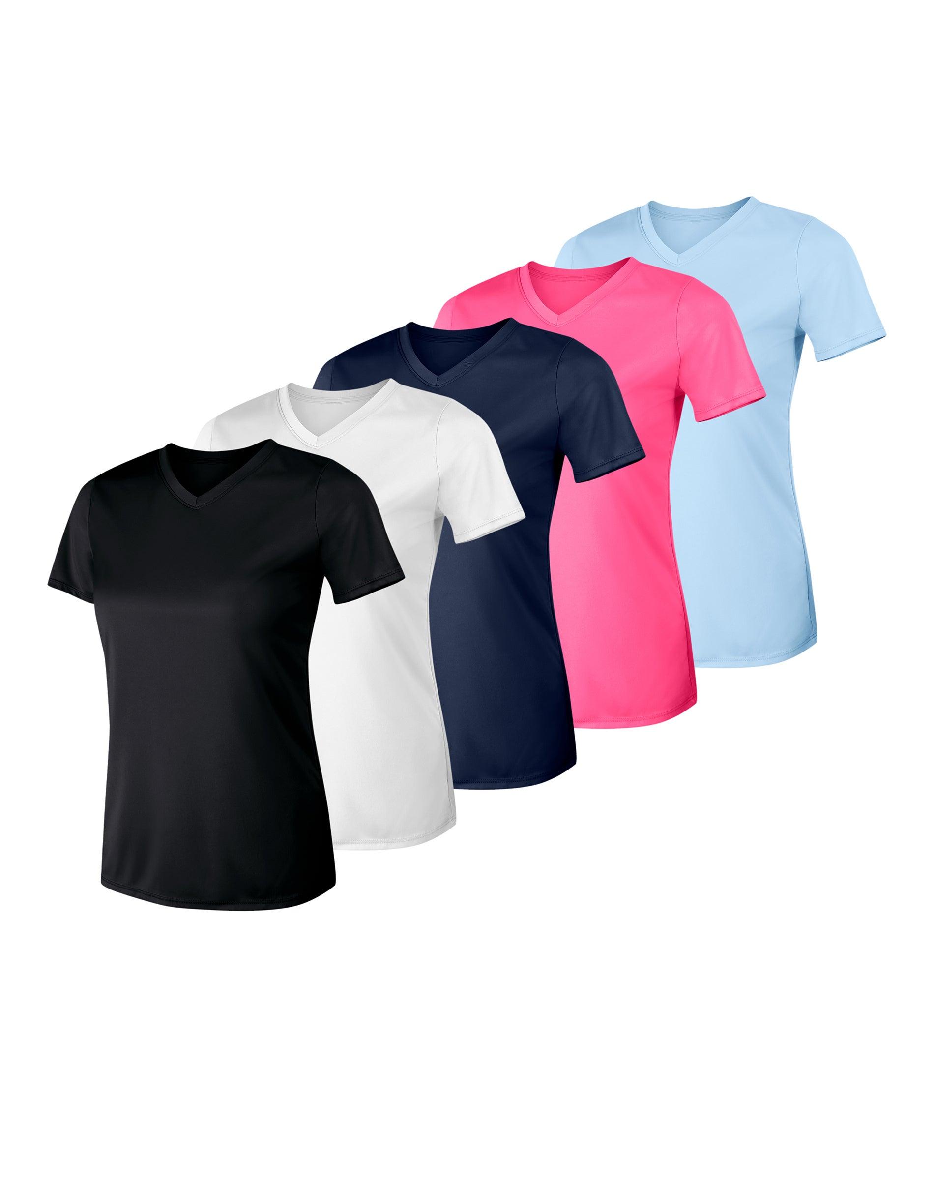 hanes sport cool dri women's performance v-neck t-shirt, 5-pack black/white/navy/wow pink/light
