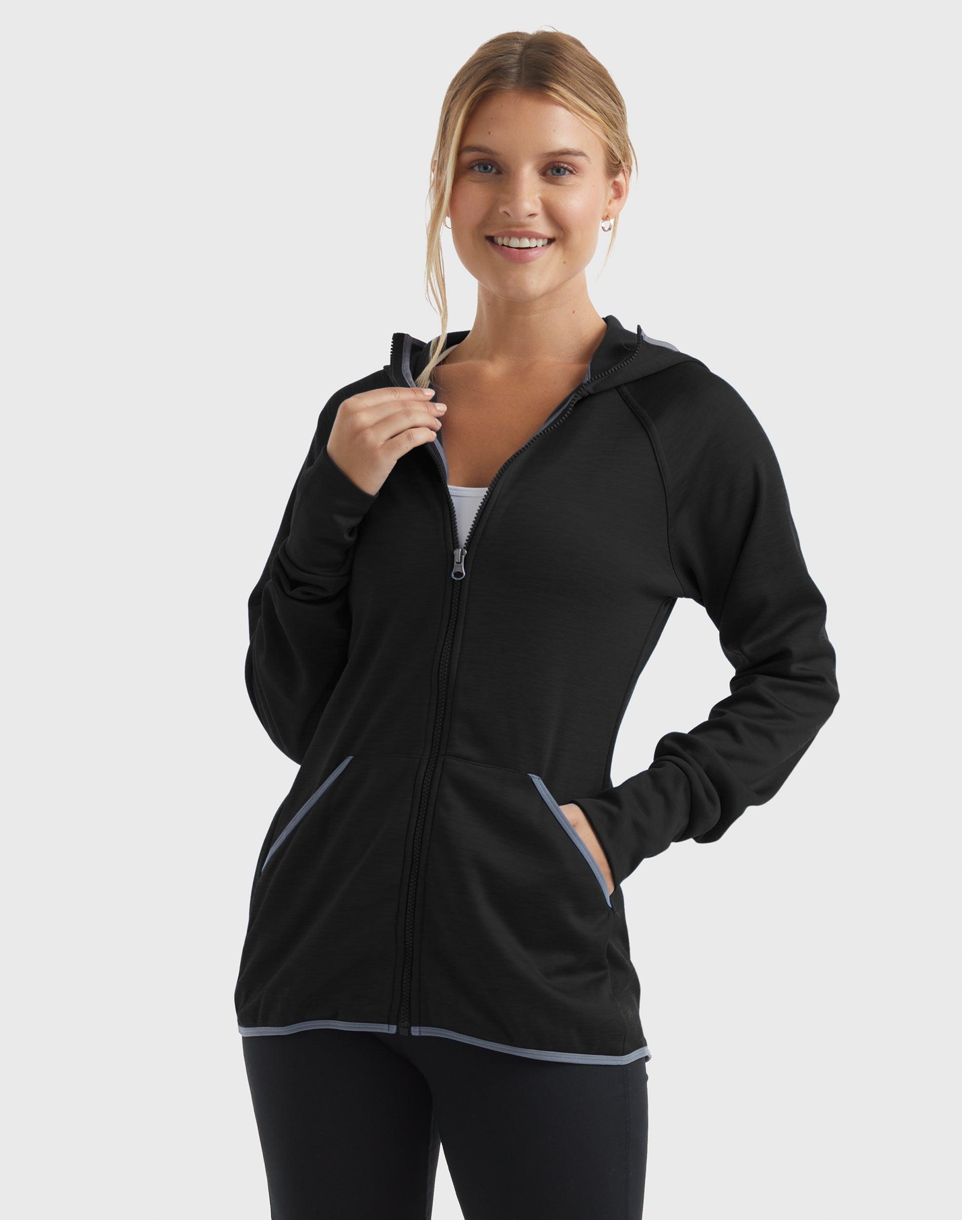 hanes sport women's full-zip fleece hoodie black heather s