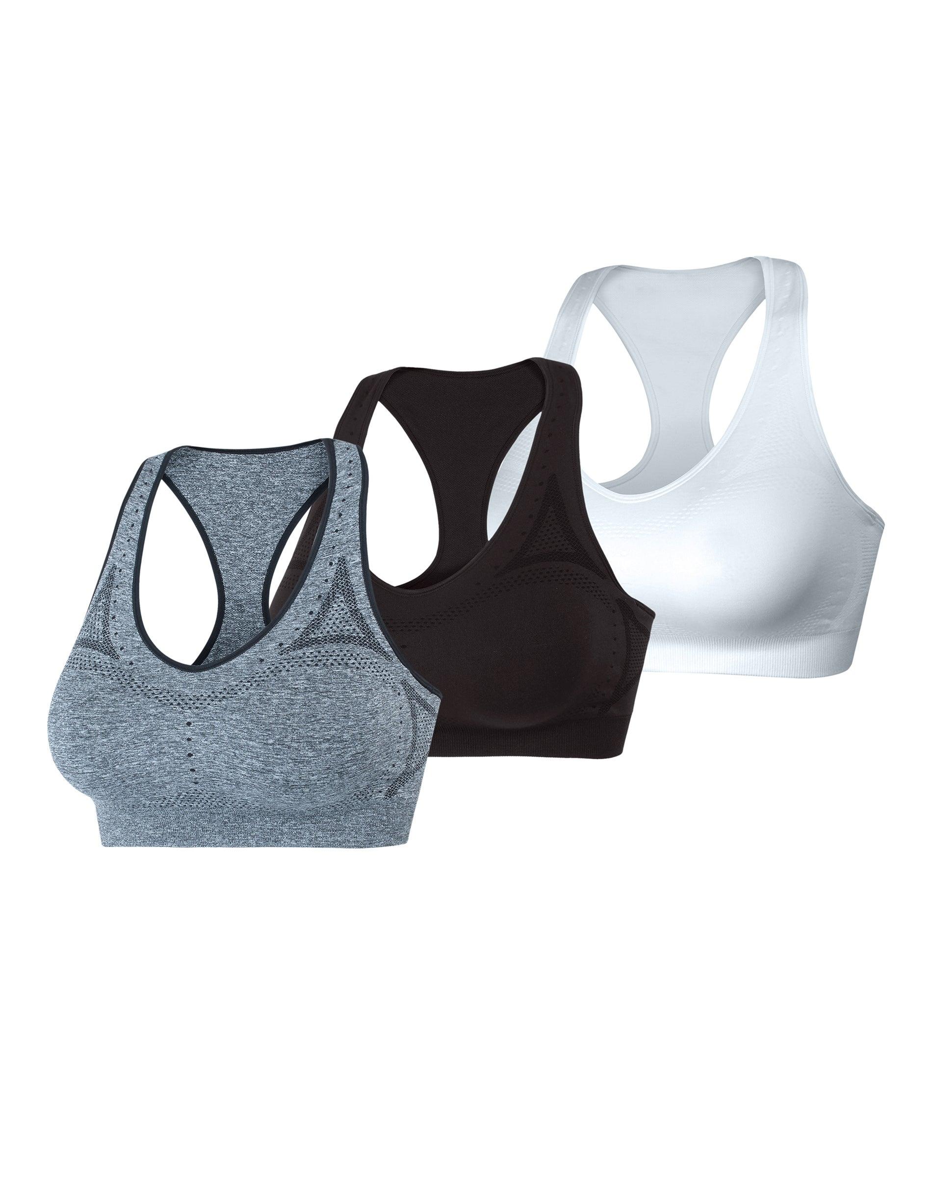 hanes sport women's seamless racerback sports bra, 3-pack black/white/grey s
