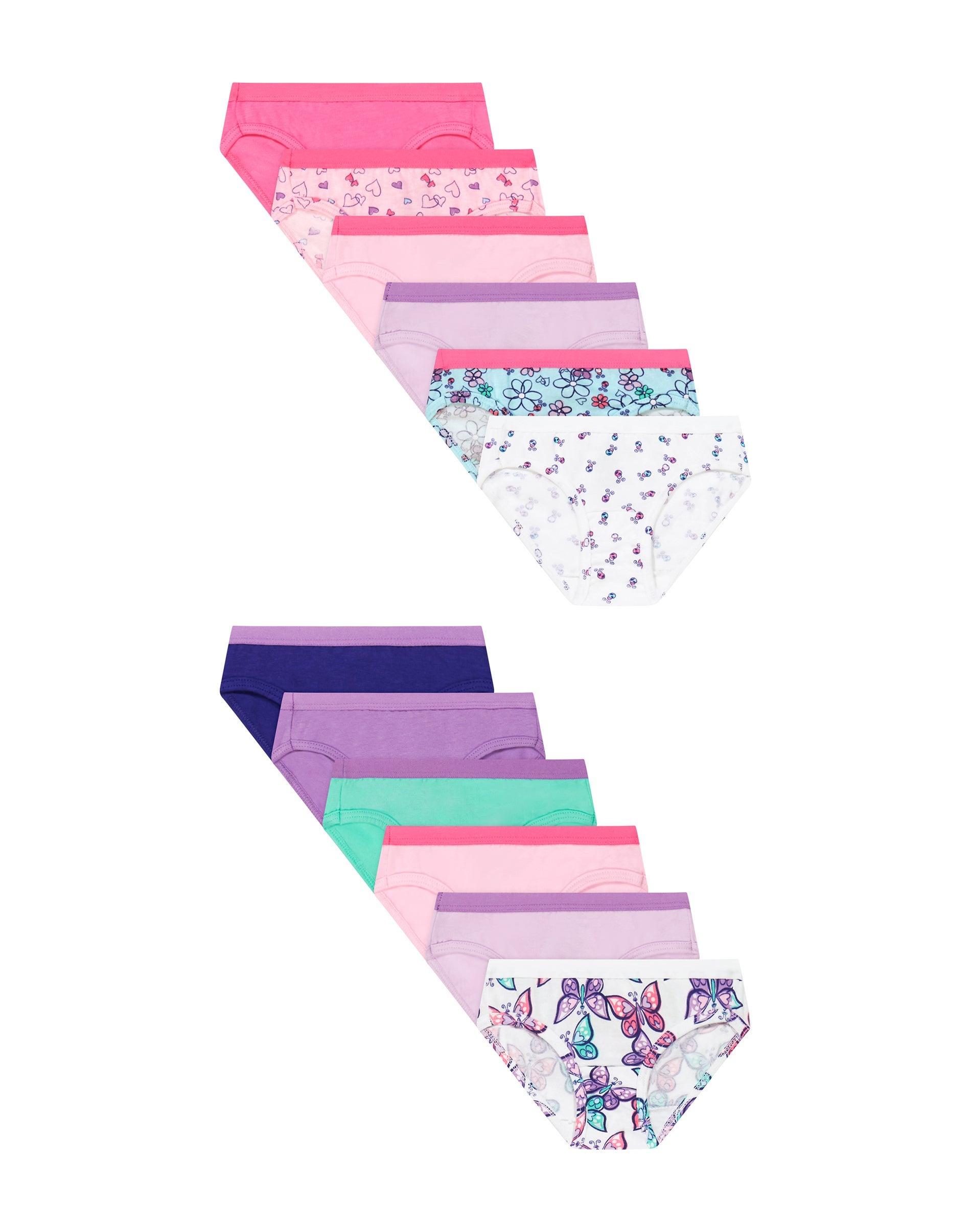 hanes toddler girls' underwear hipsters pack, 12-pack, cotton blend individual pink/out of the blue/pink hearts/spring forward