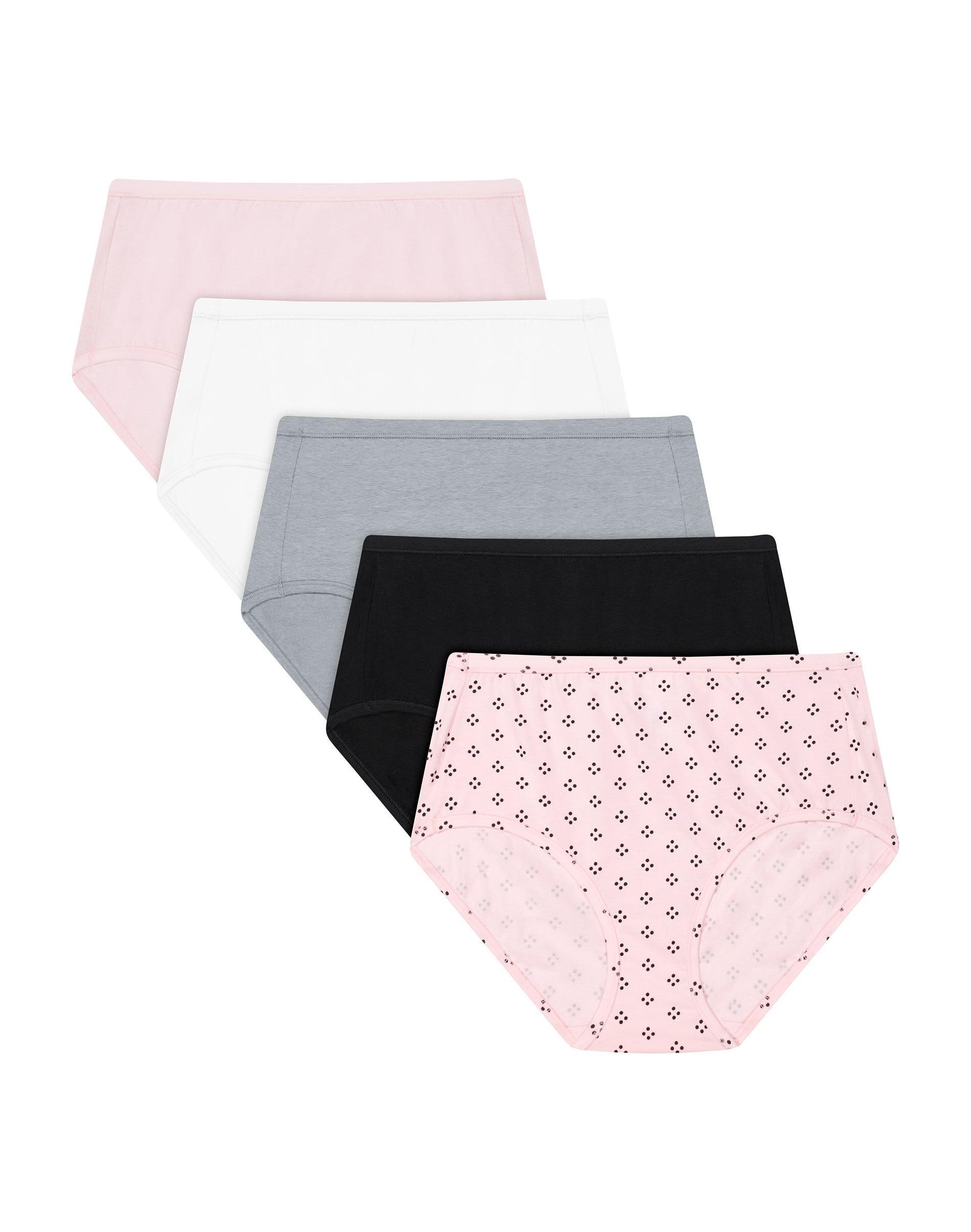 hanes ultimate comfortsoft women's underwear briefs, 5-pack, cotton stretch ballerina slipper pe heather/white/concrete heather/black/quad