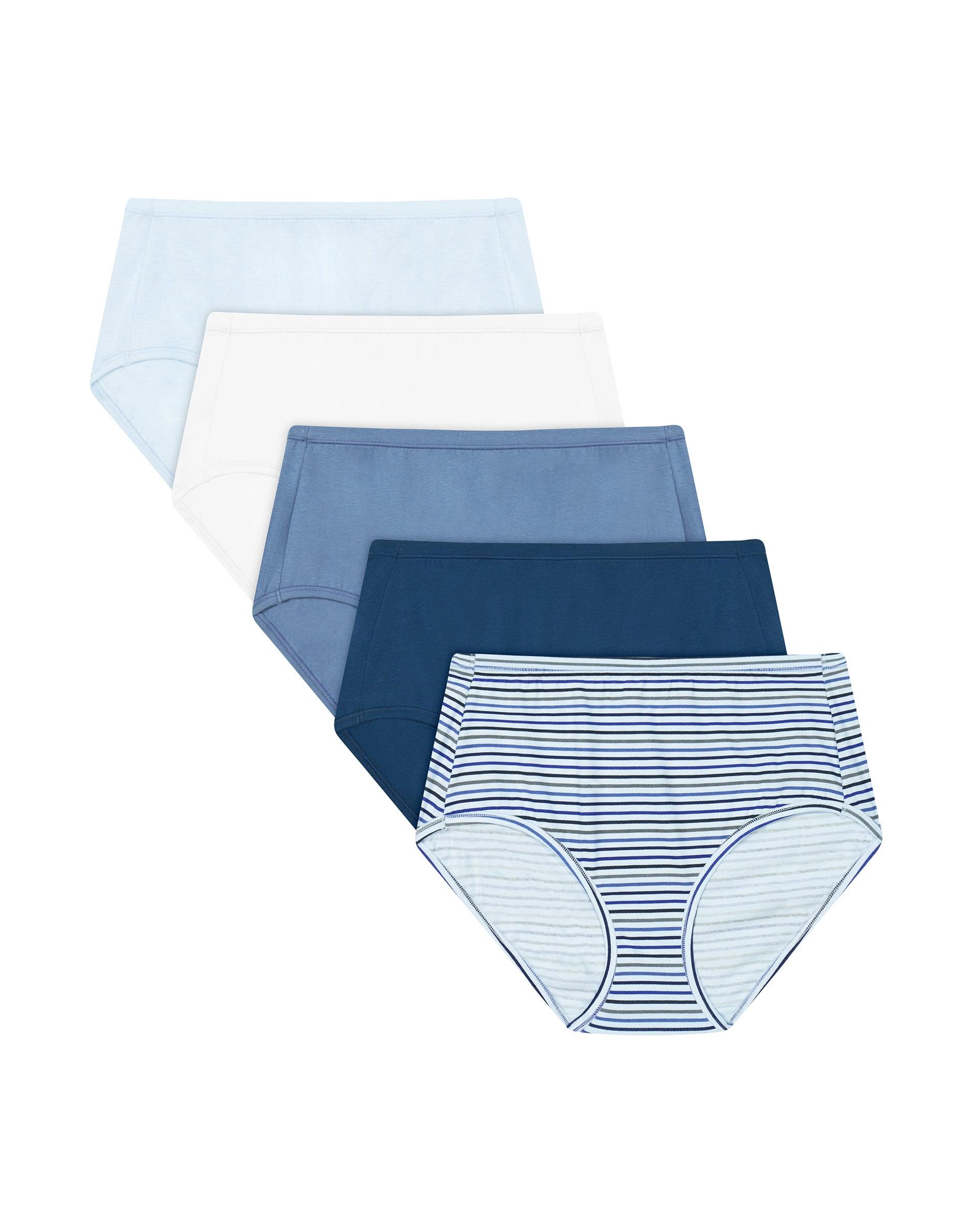 hanes ultimate comfortsoft women's underwear briefs, 5-pack, cotton stretch blue bling heather/white/magical blue/navy eclipse/blue