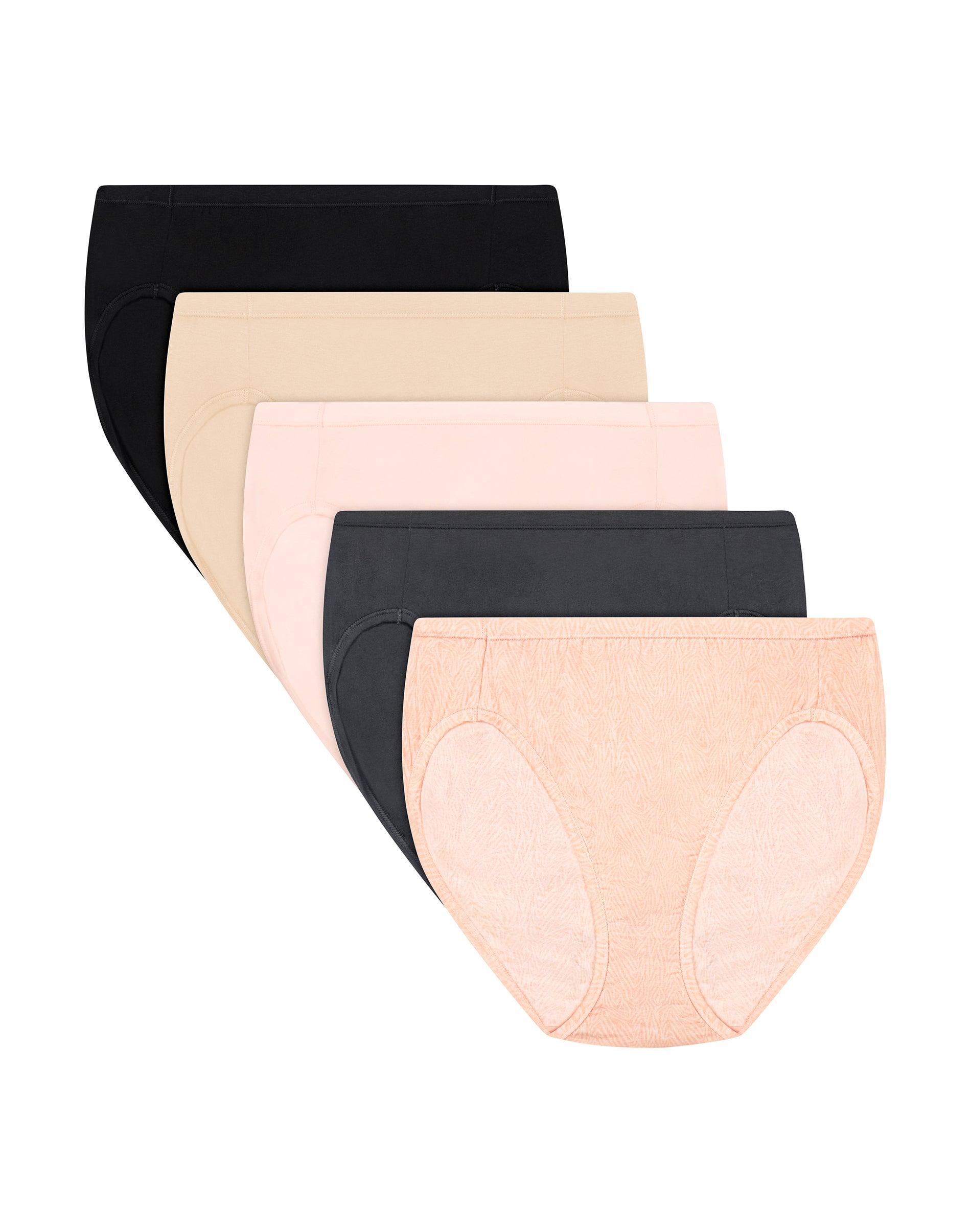 hanes ultimate comfortsoft women's underwear high cut, 5-pack, cotton stretch black/soft taupe/light buff/moonlit sky grey heather/blush