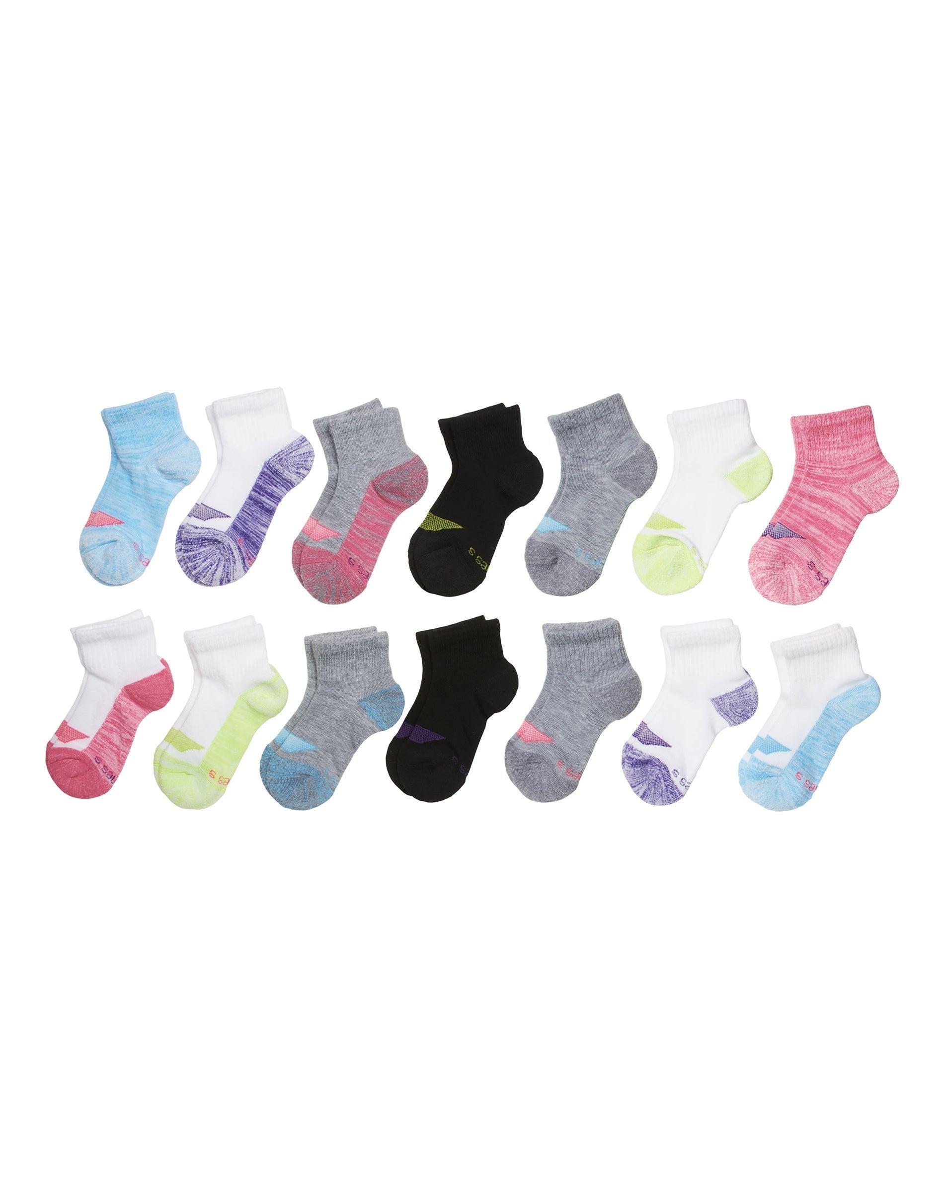 hanes ultimate girls' ankle socks, moisture wicking, 14-pairs assorted s