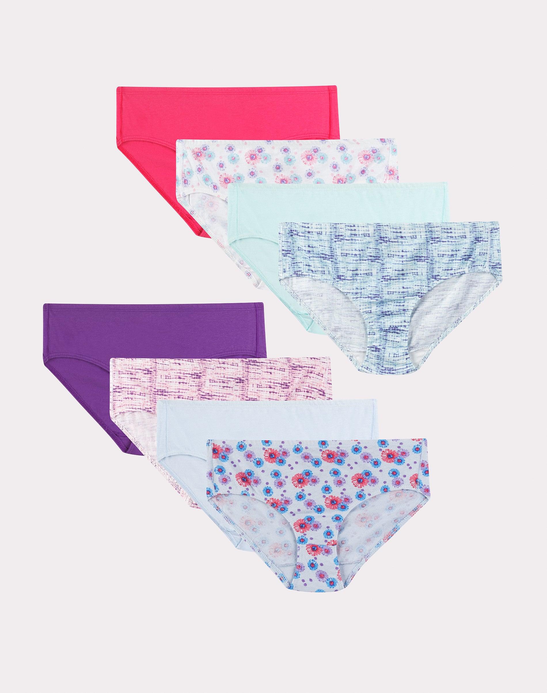 hanes ultimate pure comfort girls' brief underwear, cotton, 8-pack lt geom bl nuit 10