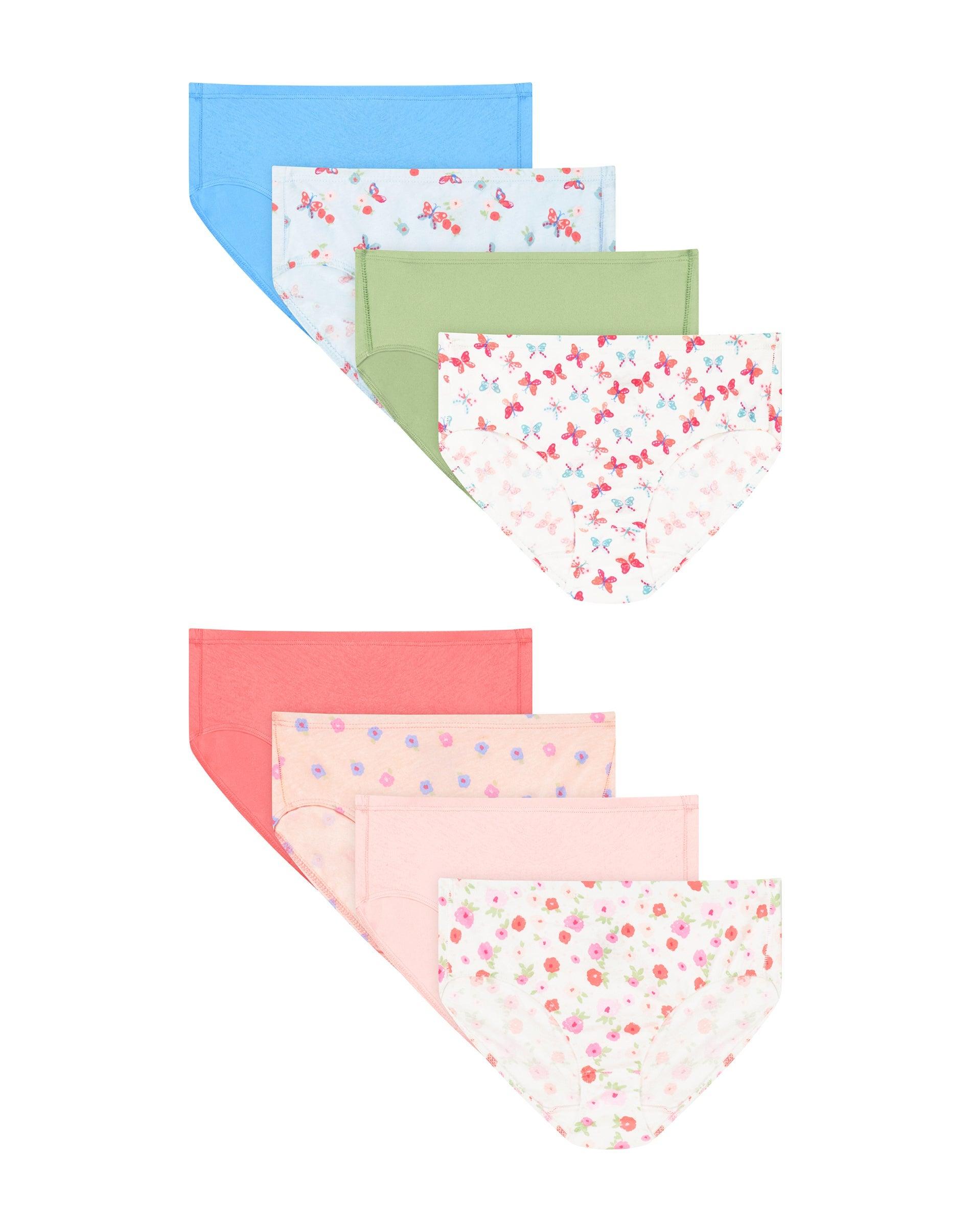 hanes ultimate pure comfort girls' brief underwear, cotton, 8-pack swiss blue tonal/peach flowers/pinky peach/pink &