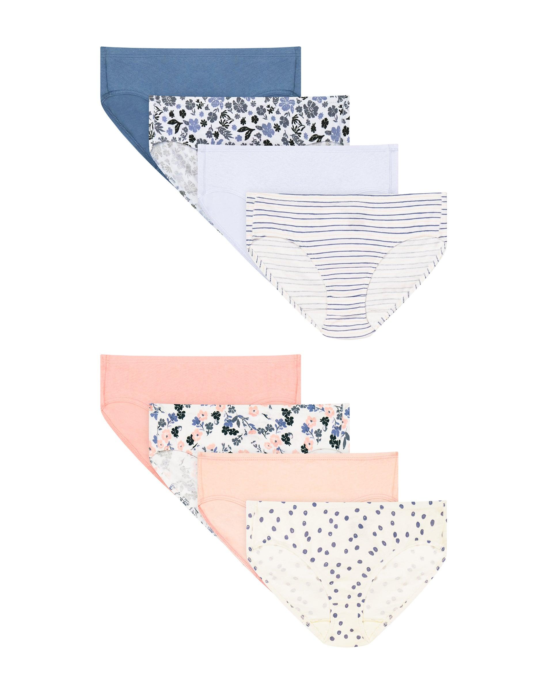 hanes ultimate pure comfort girls' hipster underwear, cotton, 8-pack cameo peach/dots on ivory/misty mountain/flowers white/flowers