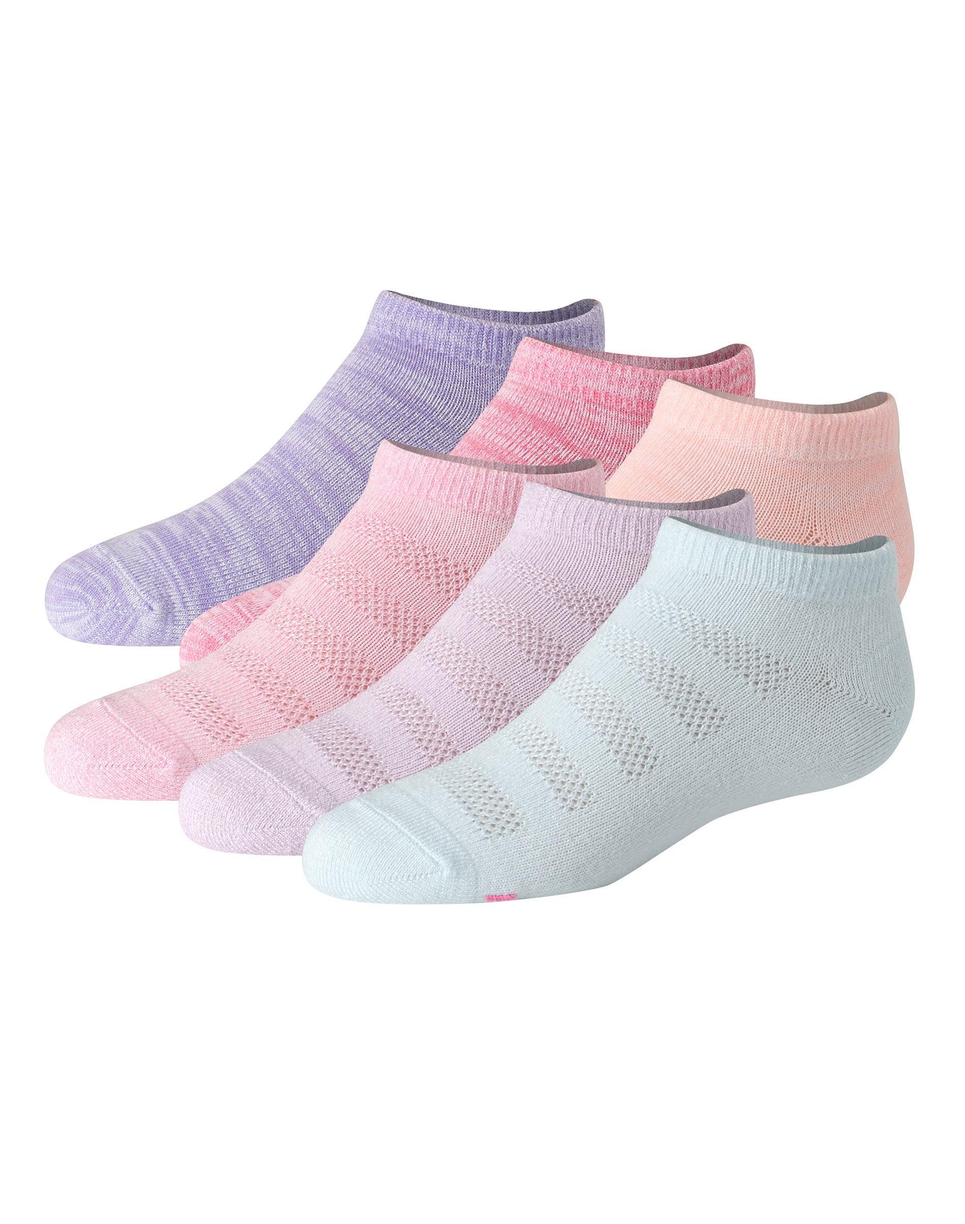 hanes ultimate pure comfort girls' no show socks, assorted, 6-pairs blue/pink s