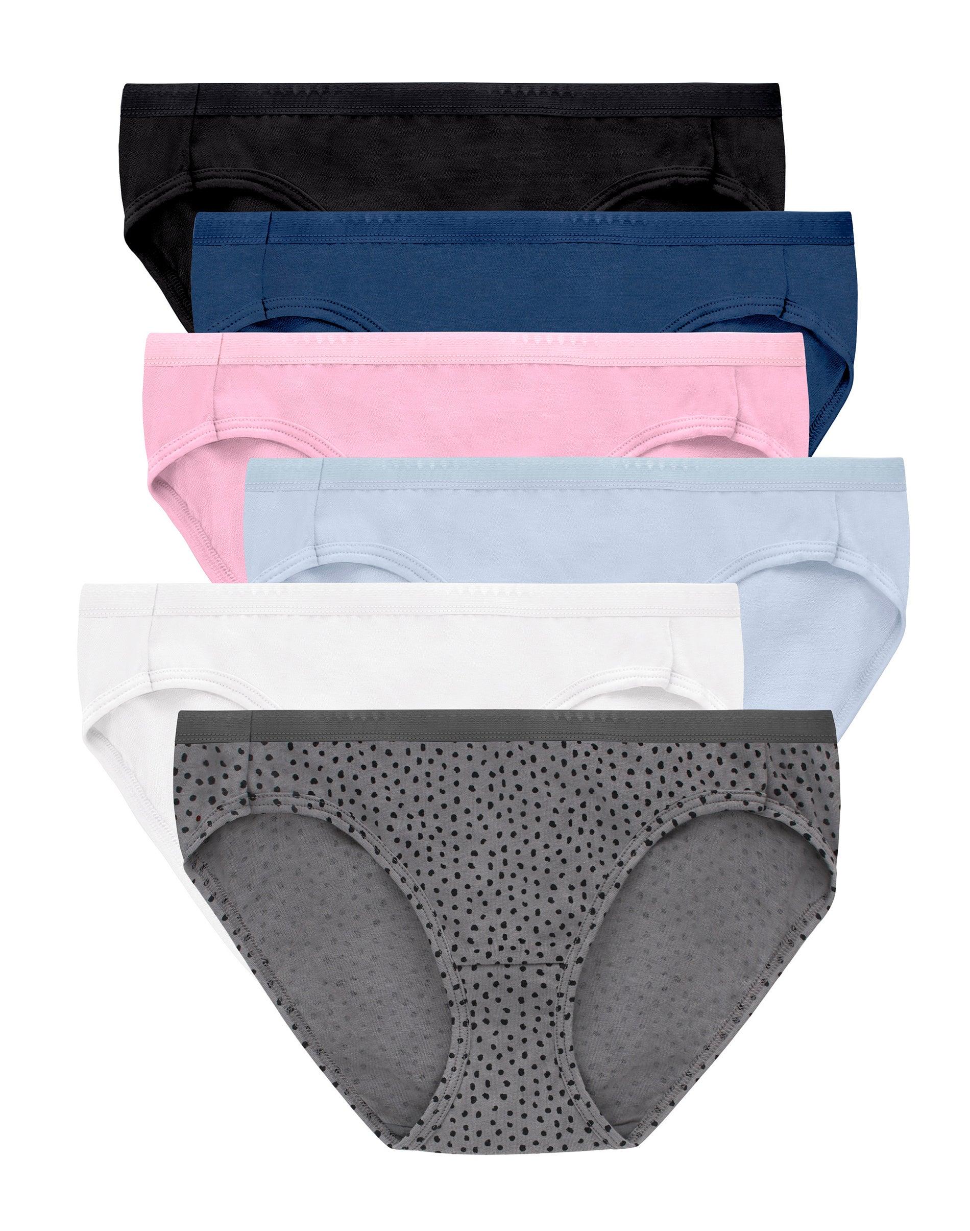 hanes ultimate women's breathable cotton bikini underwear, 6-pack white/navy h/pink/black/lilac h/blackblot 5