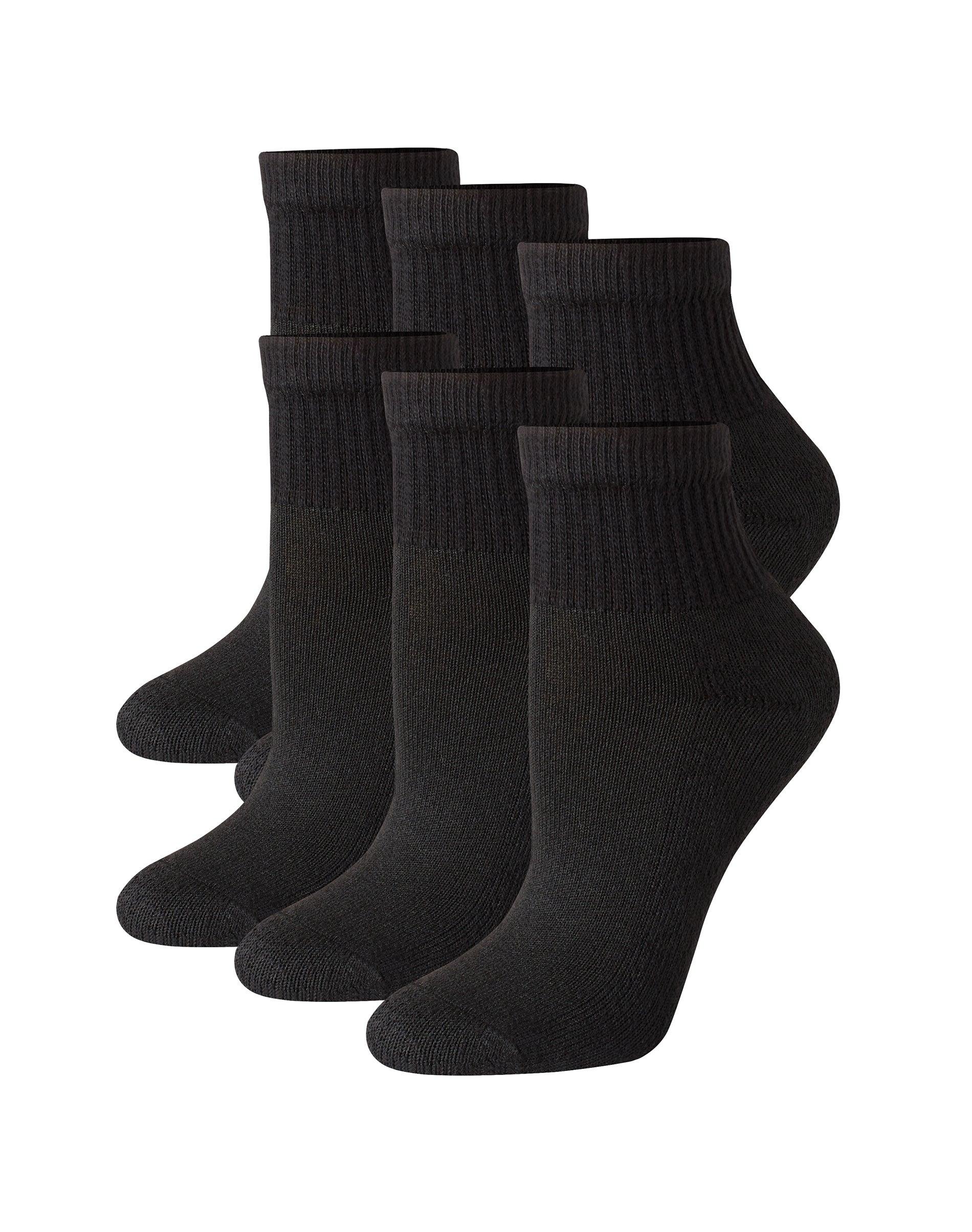 hanes women's ankle socks, moisture-wicking, extended sizes 8-12, 6-pairs black
