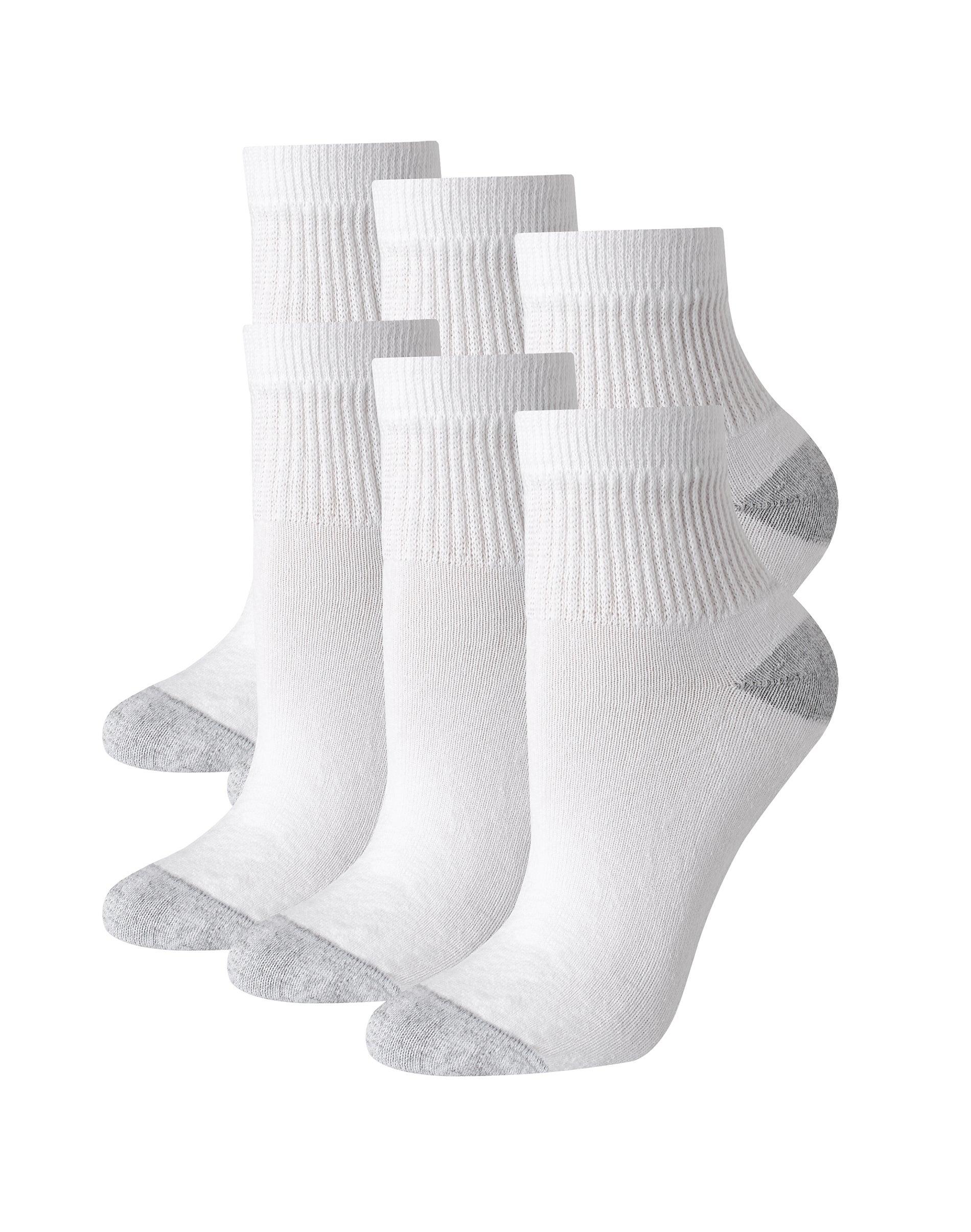 hanes women's ankle socks, moisture-wicking, extended sizes 8-12, 6-pairs white