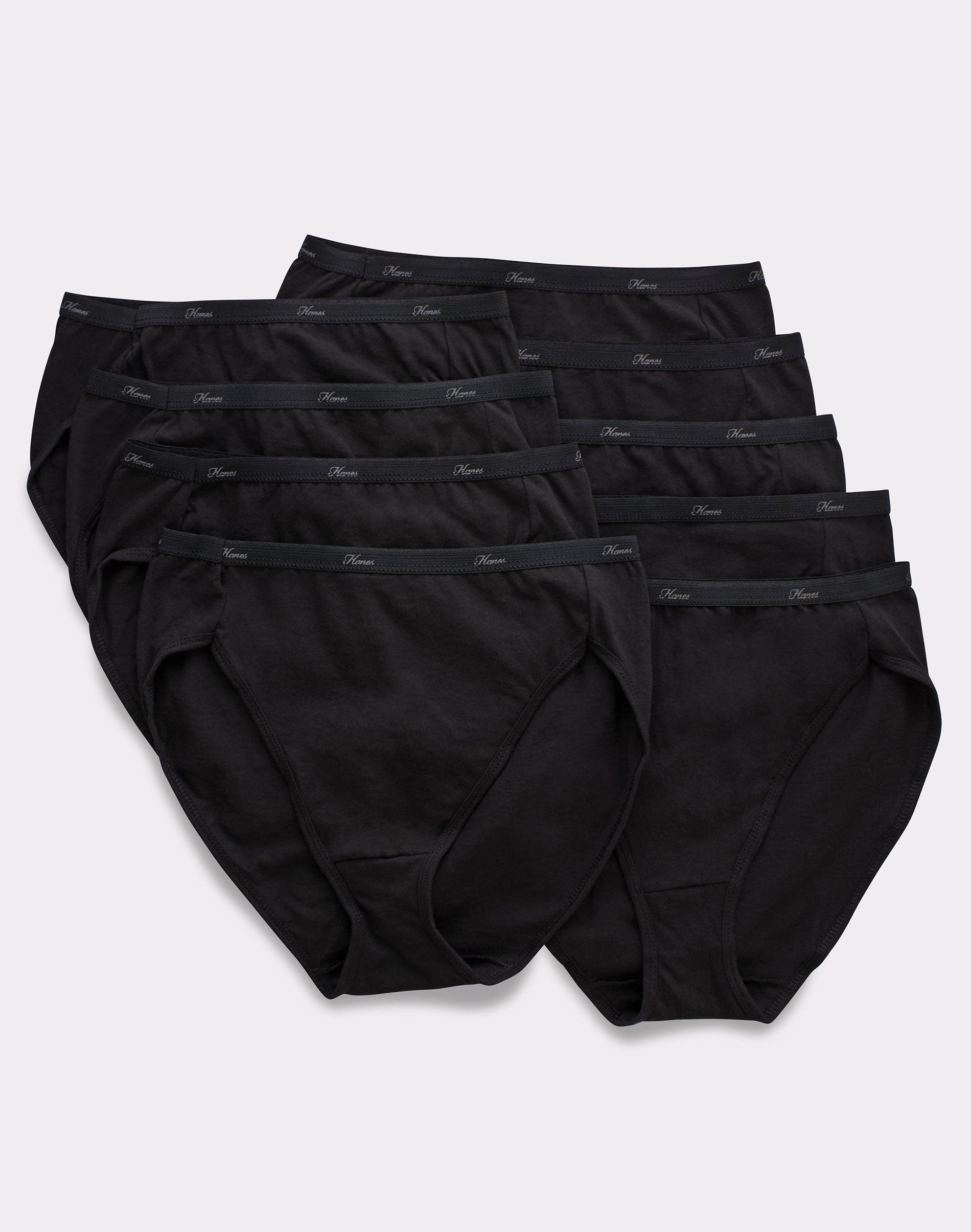 hanes women's breathable cotton hi-cut underwear, black,