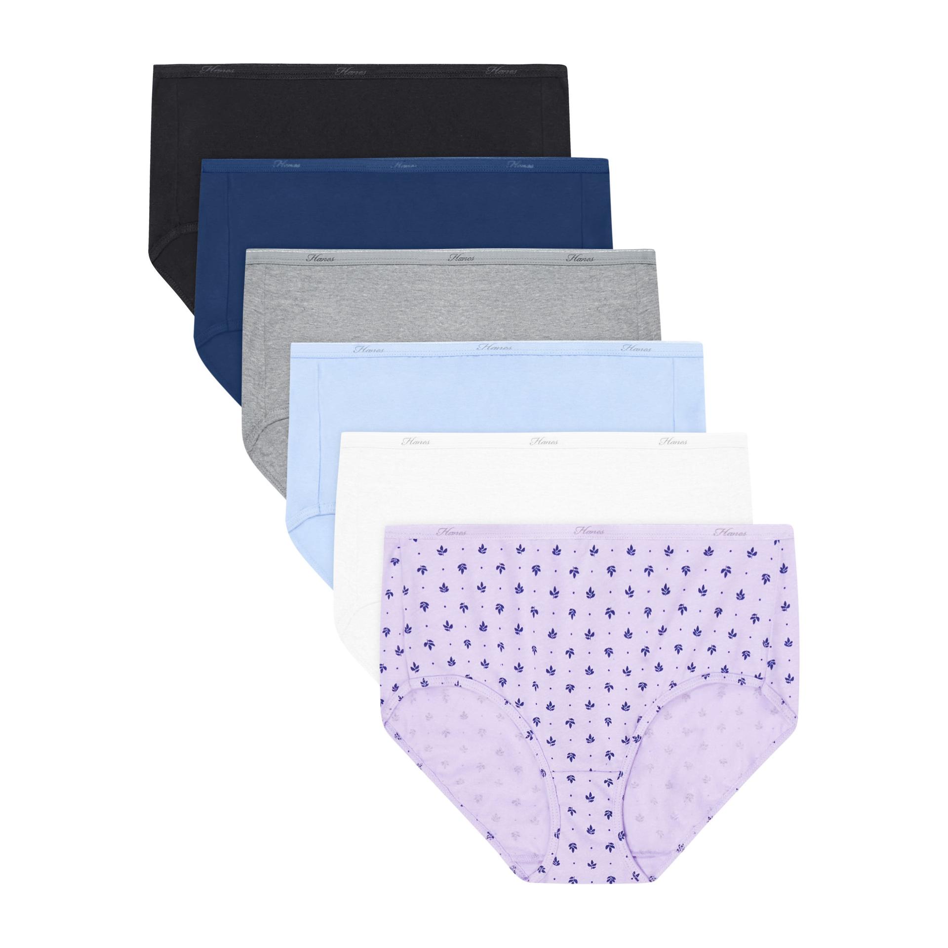 hanes women's cotton brief underwear, moisture-wicking, 6-pack assorted 6