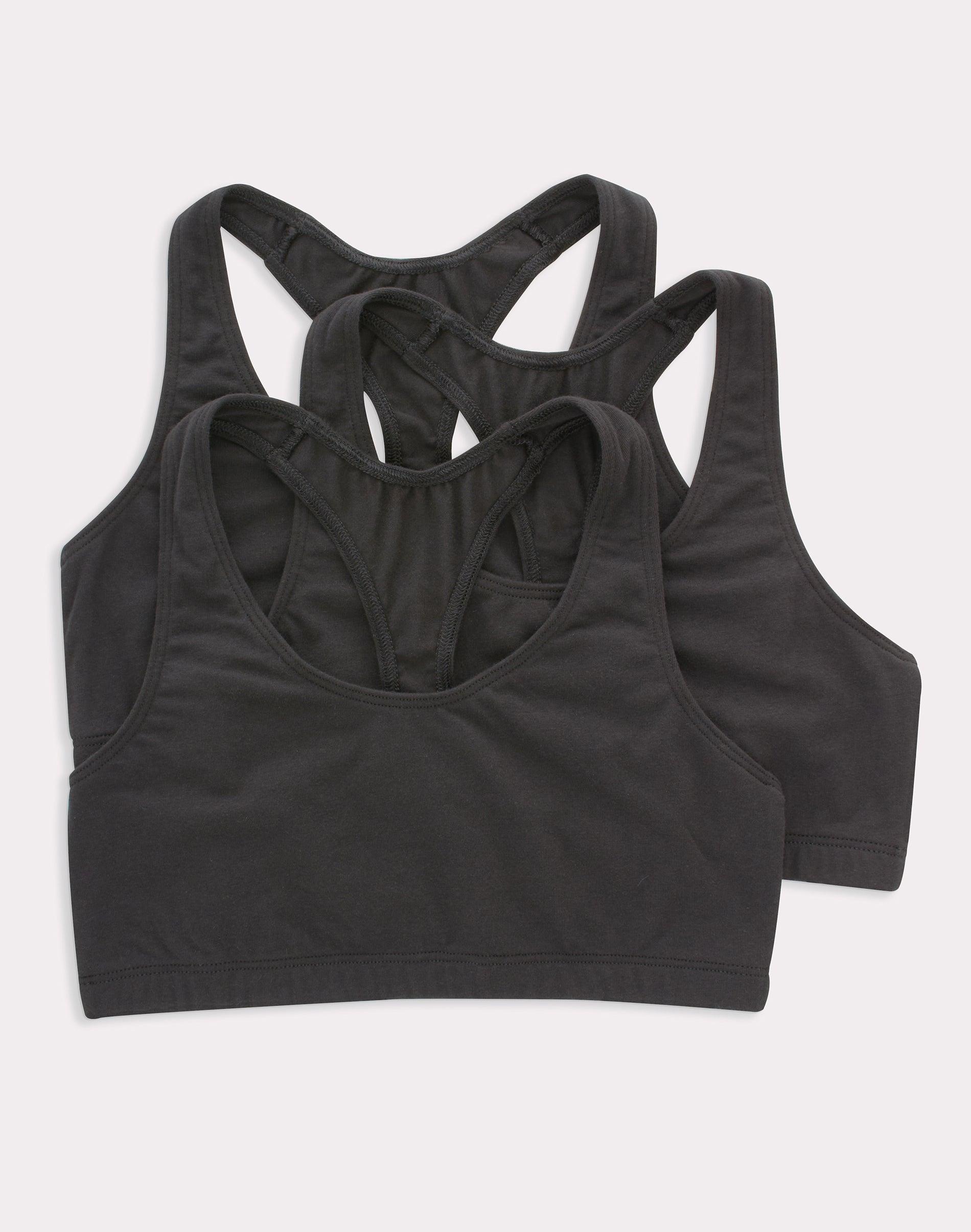 hanes women's cotton racerback sports bralette, low impact, 3-pack