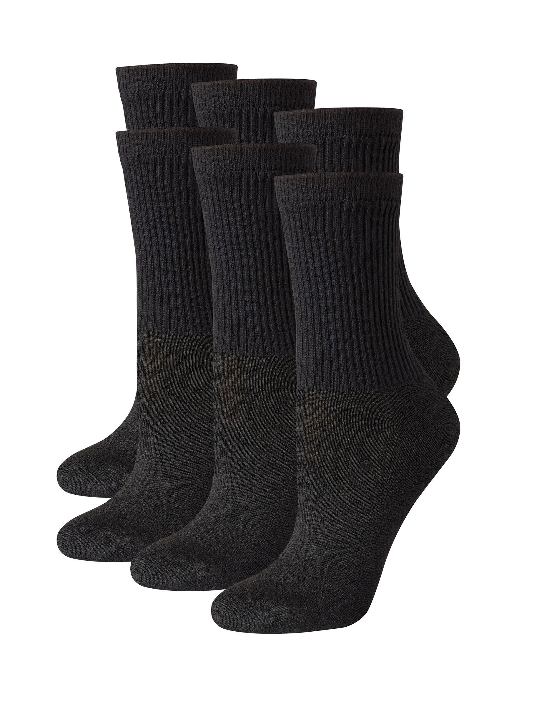 hanes women's crew socks, moisture-wicking, 6-pairs black w/white