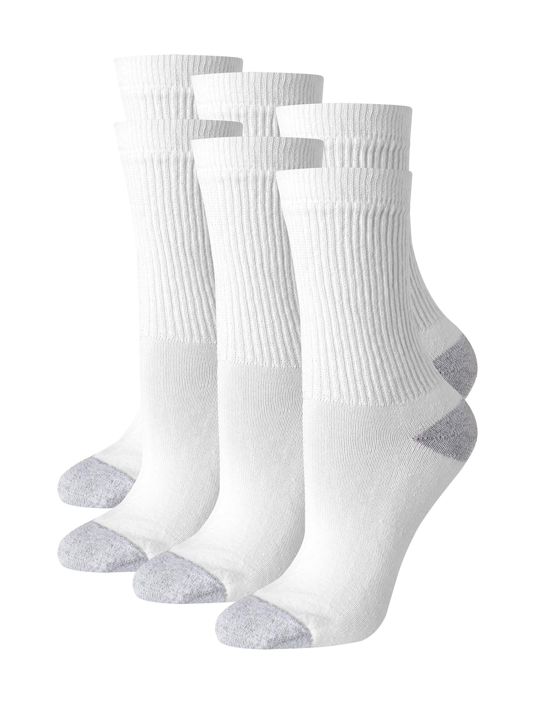 hanes women's crew socks, moisture-wicking, 6-pairs white w/grey