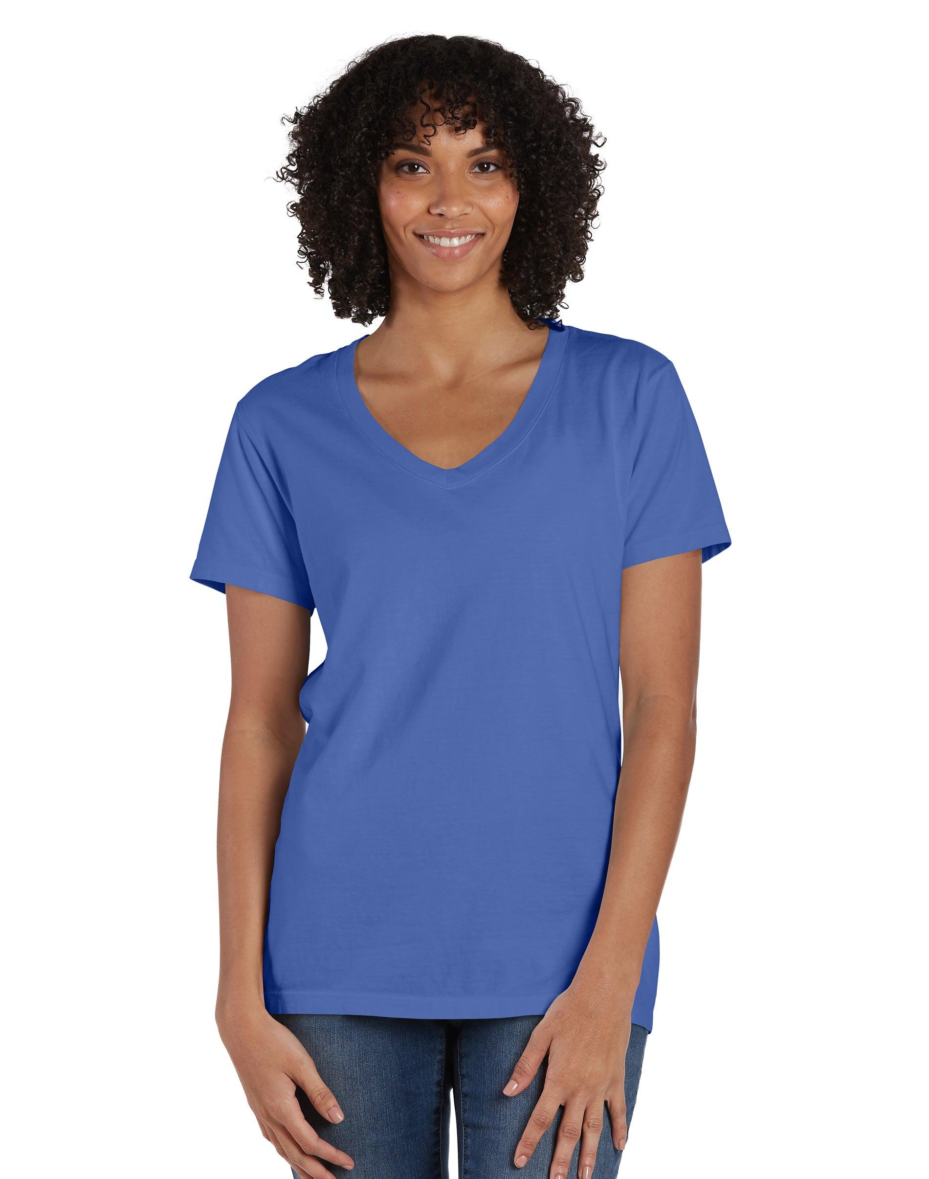 hanes women's garment dyed v-neck t-shirt deep forte