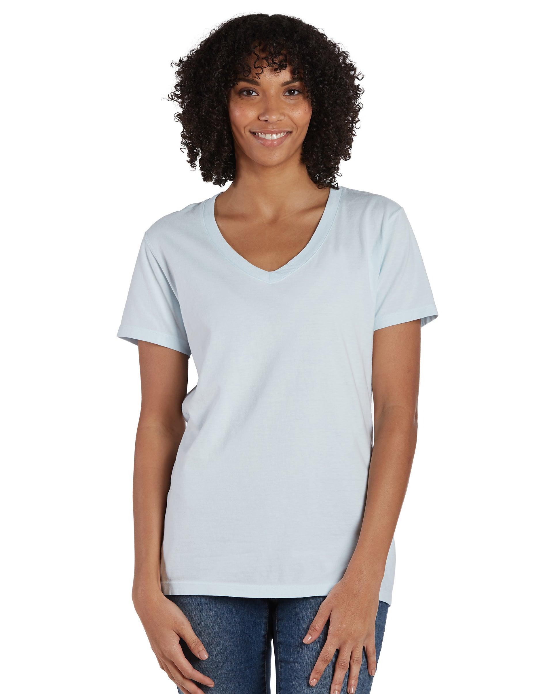 hanes women's garment dyed v-neck t-shirt soothing