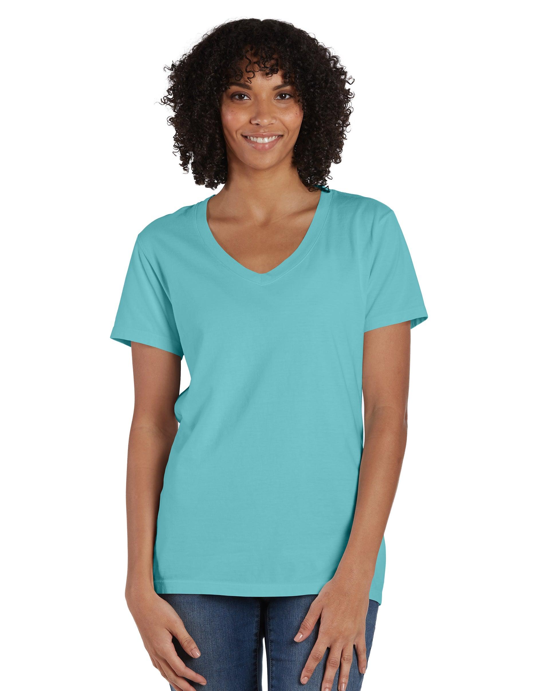 hanes women's garment dyed v-neck t-shirt