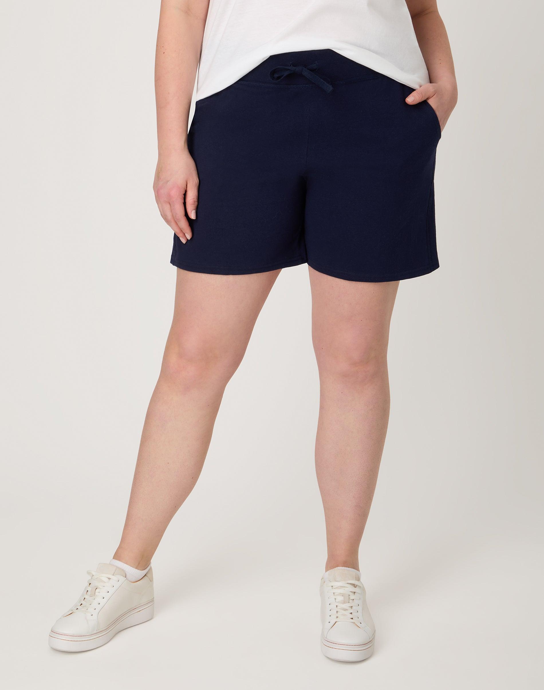 hanes women's jersey pocket shorts, 7" navy s