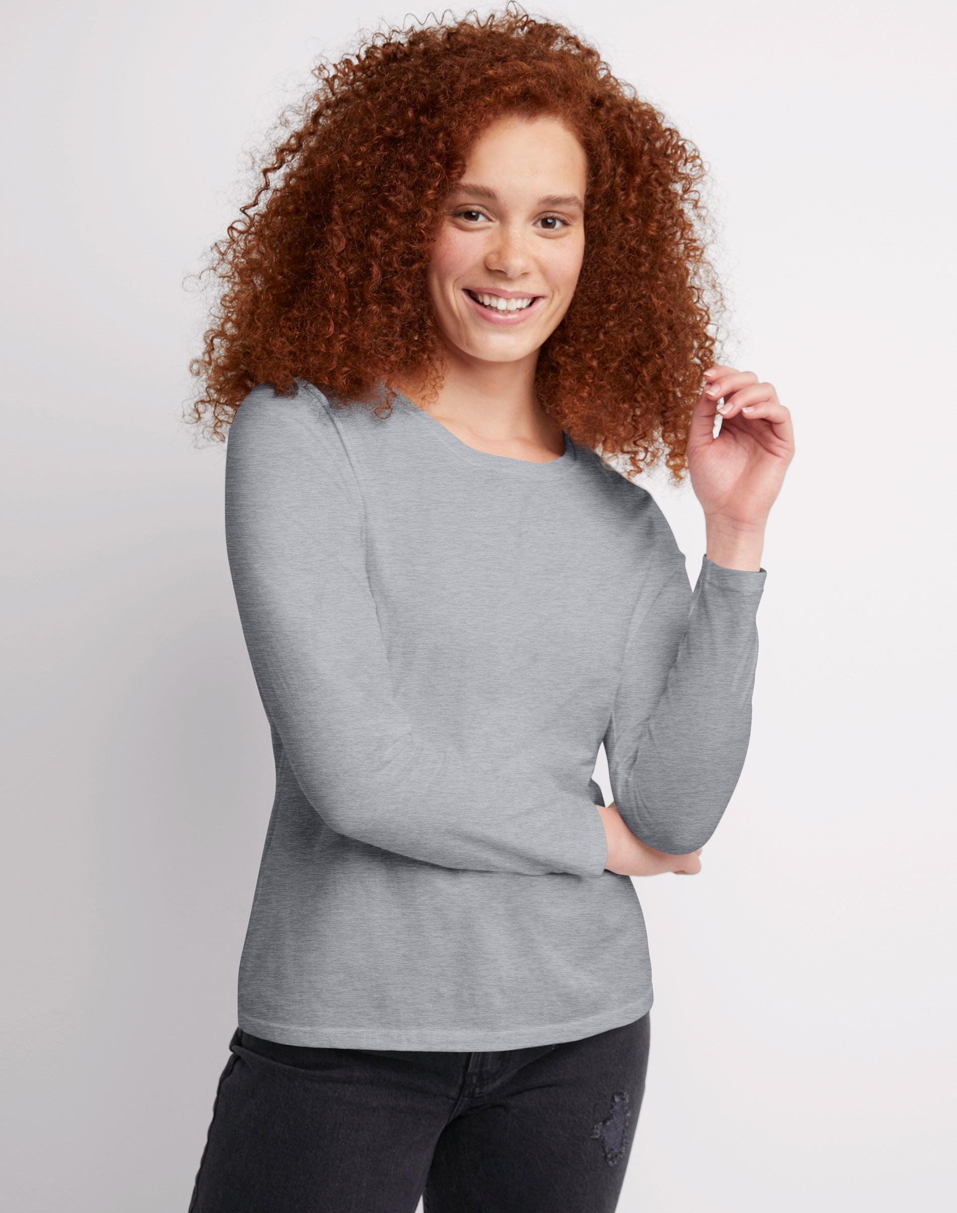 hanes women's long sleeve cotton t-shirt light