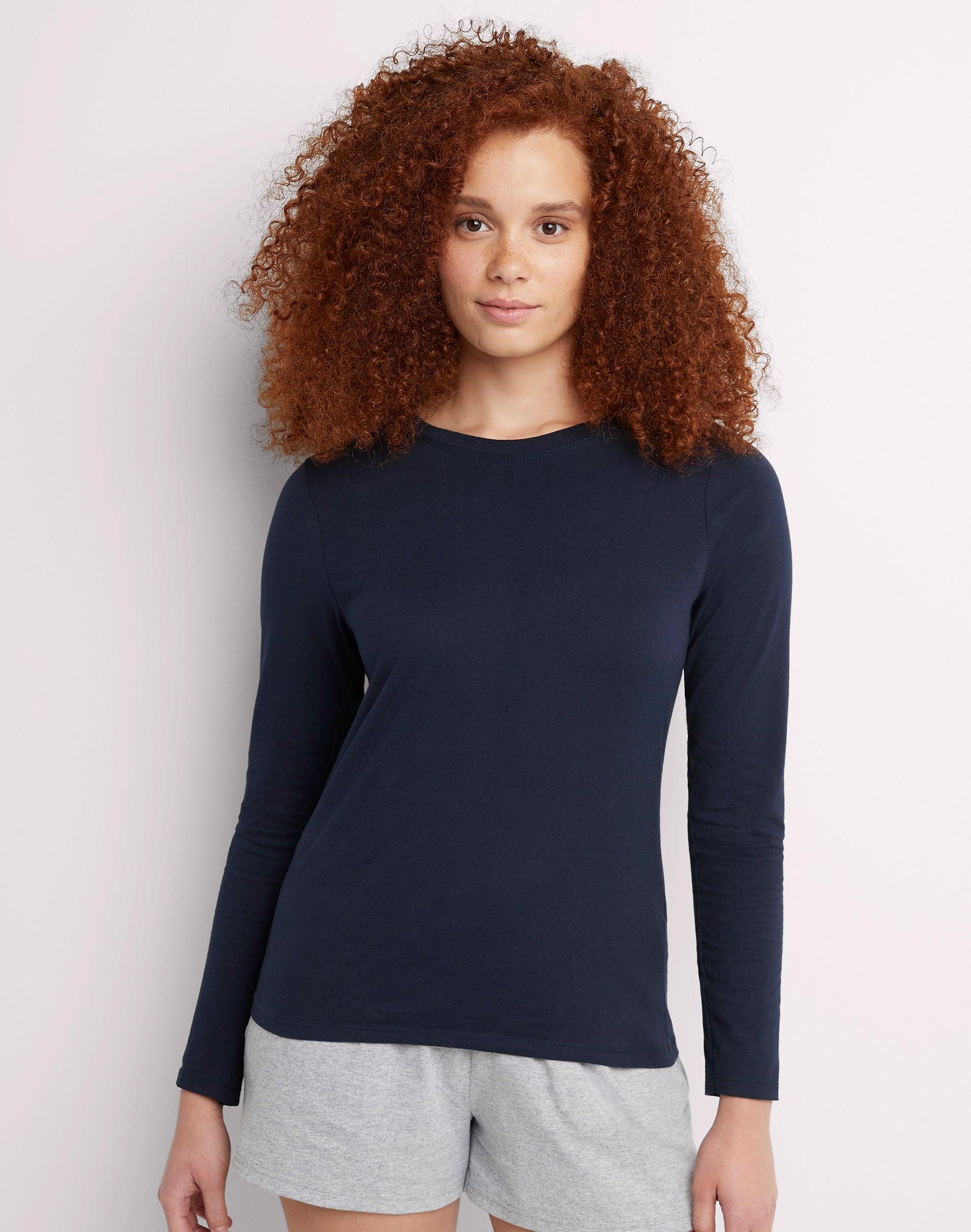 hanes women's long sleeve cotton t-shirt navy s