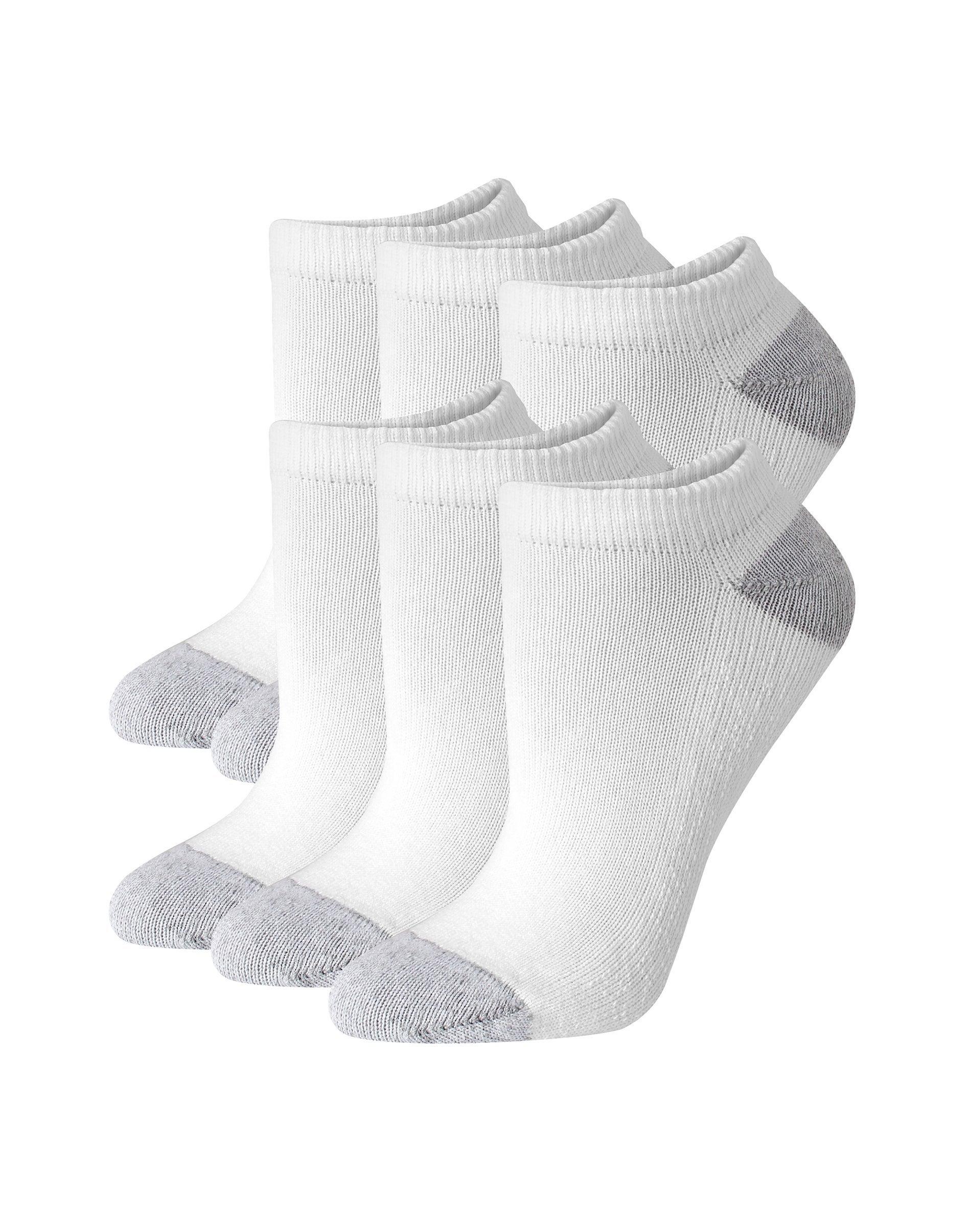 hanes women's no show socks, moisture-wicking, 6-pairs white w/grey