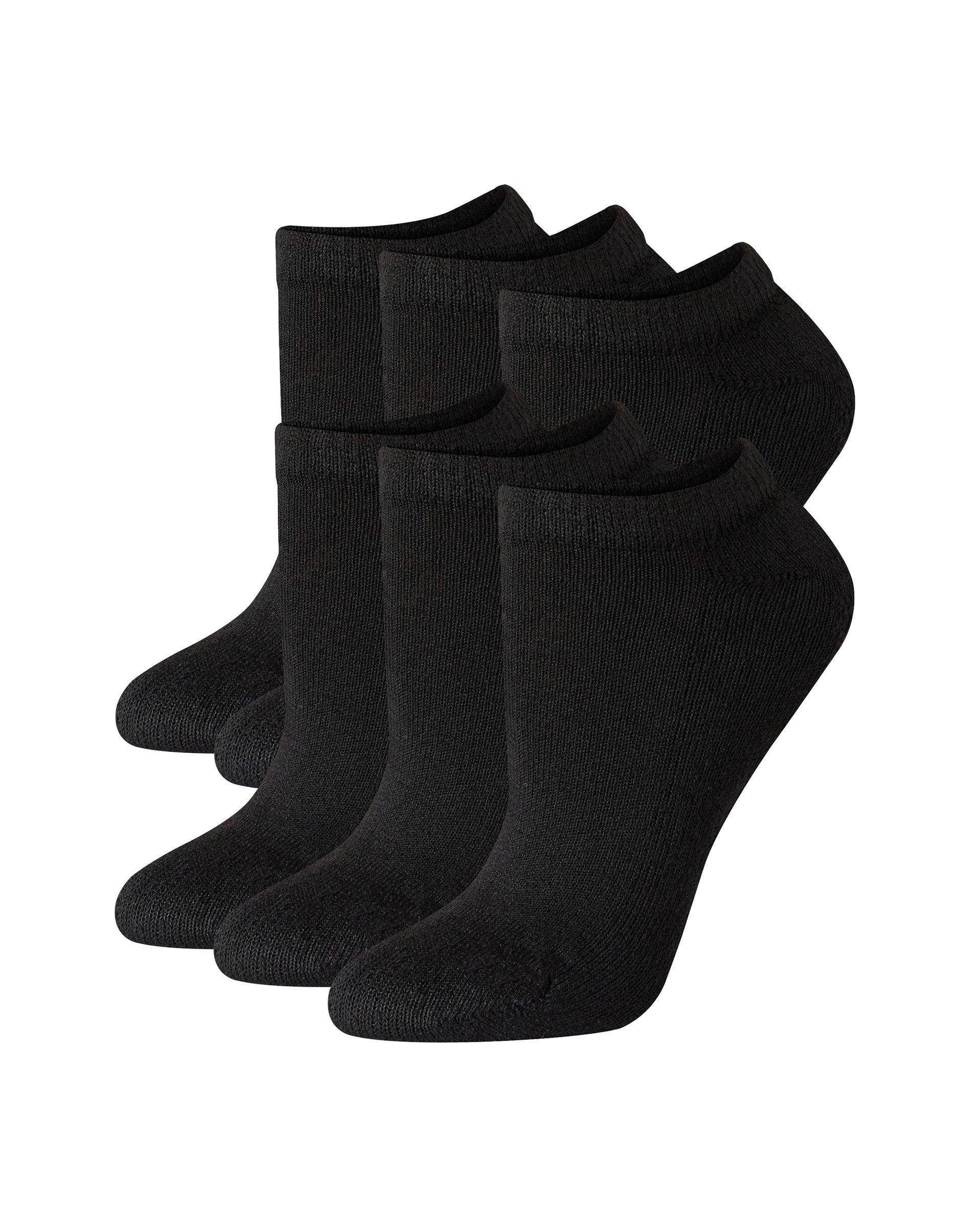 hanes women's no-show socks, moisture-wicking, extended sizes 8-12, 6-pairs black