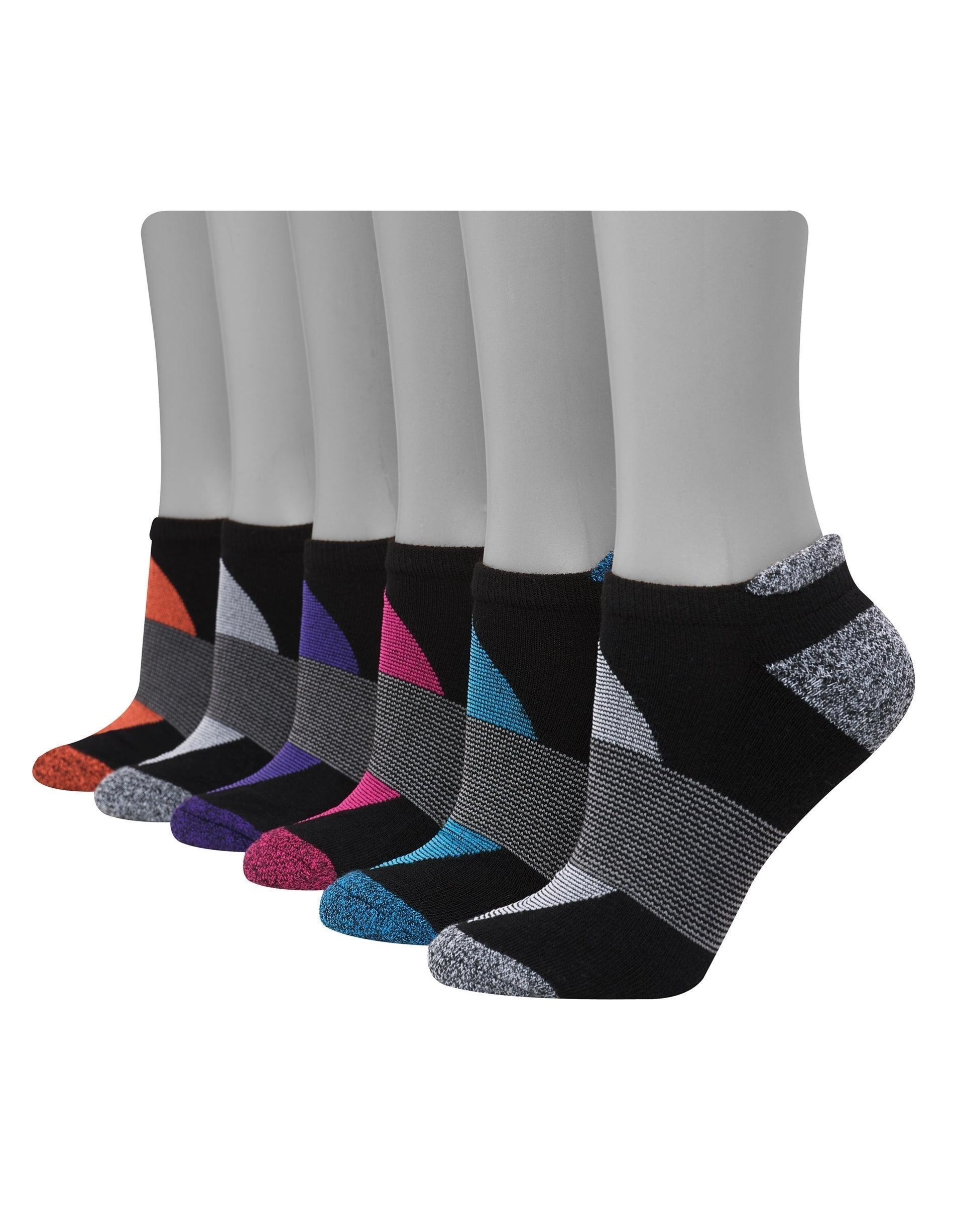 hanes women's performance heel shield socks, cushioned, 6-pairs black/assorted