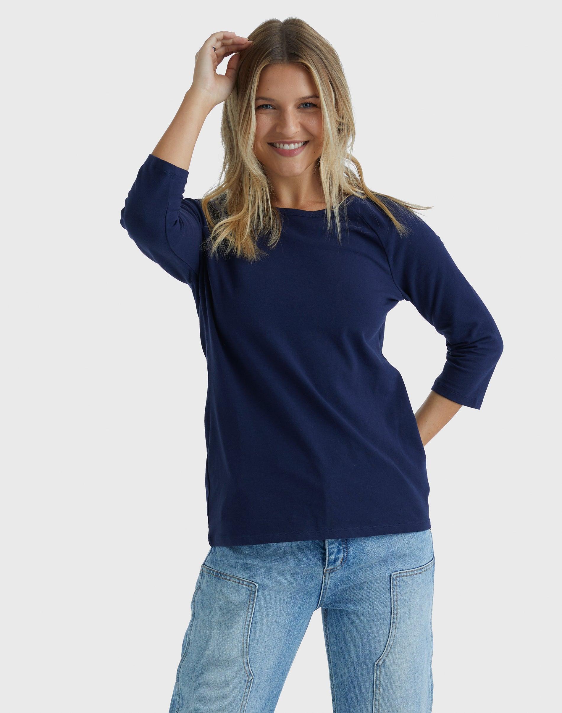 hanes women's raglan sleeve t-shirt navy s